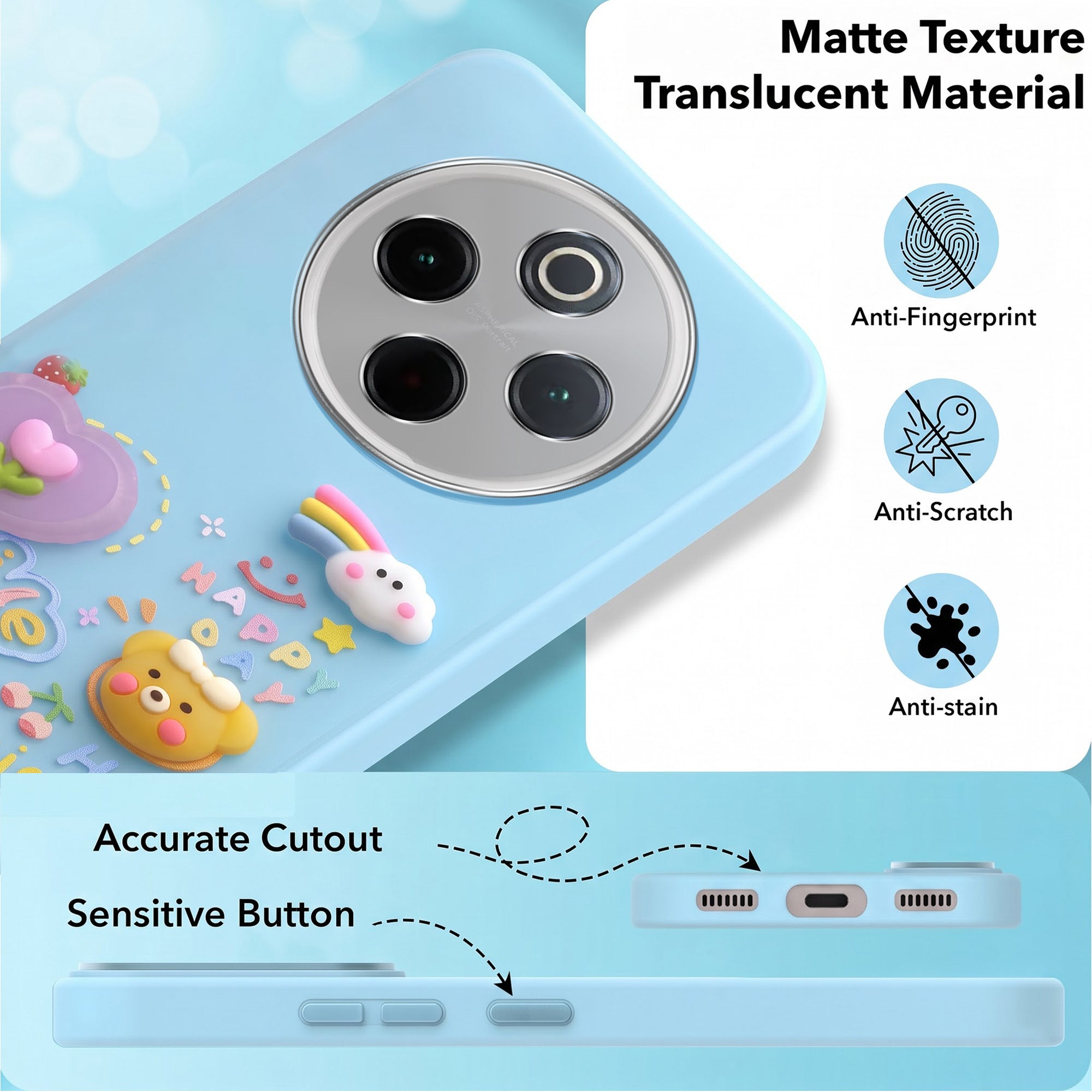 For Vivo T4 Back Cover Case (3D Cute Cartoons | Hard Back Side Soft | Matte Premium Finish | HD Printing)