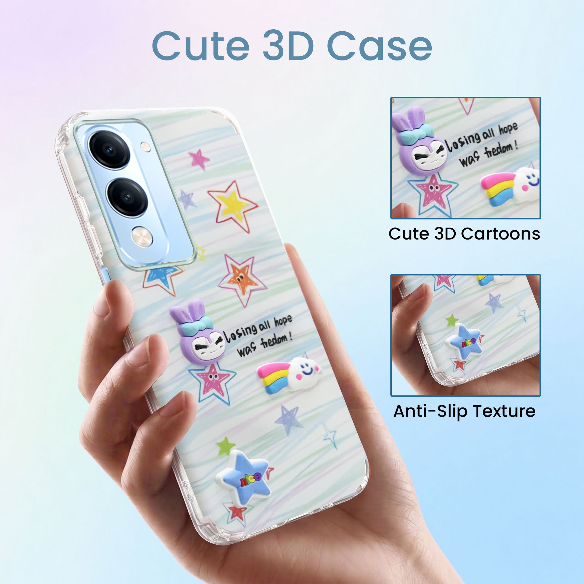 For Vivo iQOO Z10 Lite Back Cover Case (3D Cute Cartoons | Hard Back Side Soft | Matte Premium Finish | HD Printing)