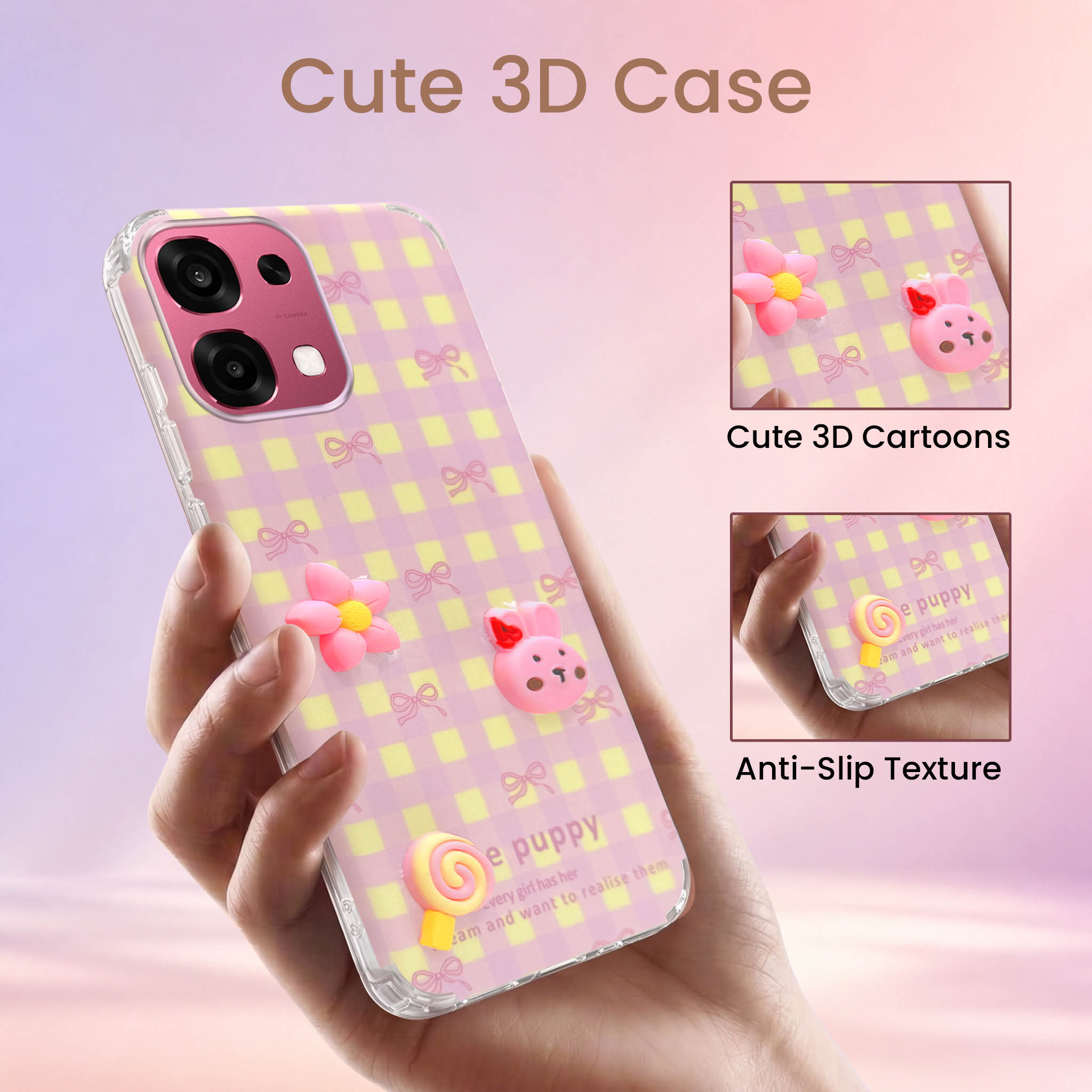 For Oppo F31 5G | Oppo F33 5G Back Cover Case (3D Cute Cartoons | Hard Back Side Soft | Matte Premium Finish | HD Printing)