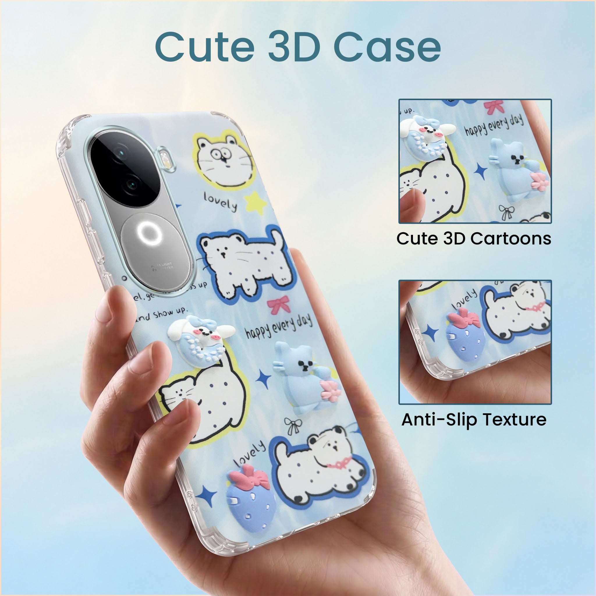For Vivo iQOO Z9s Back Cover Case (3D Cute Cartoons | Hard Back Side Soft | Matte Premium Finish | HD Printing)
