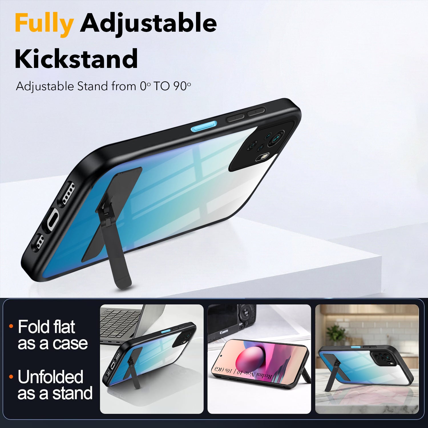 For Redmi Note 10 | Note 10S Back Cover Case (Built-in Stand | Lifetime Anti Yellow | Kickstand Shockproof | Camera Protection | MagSafe Compatible)