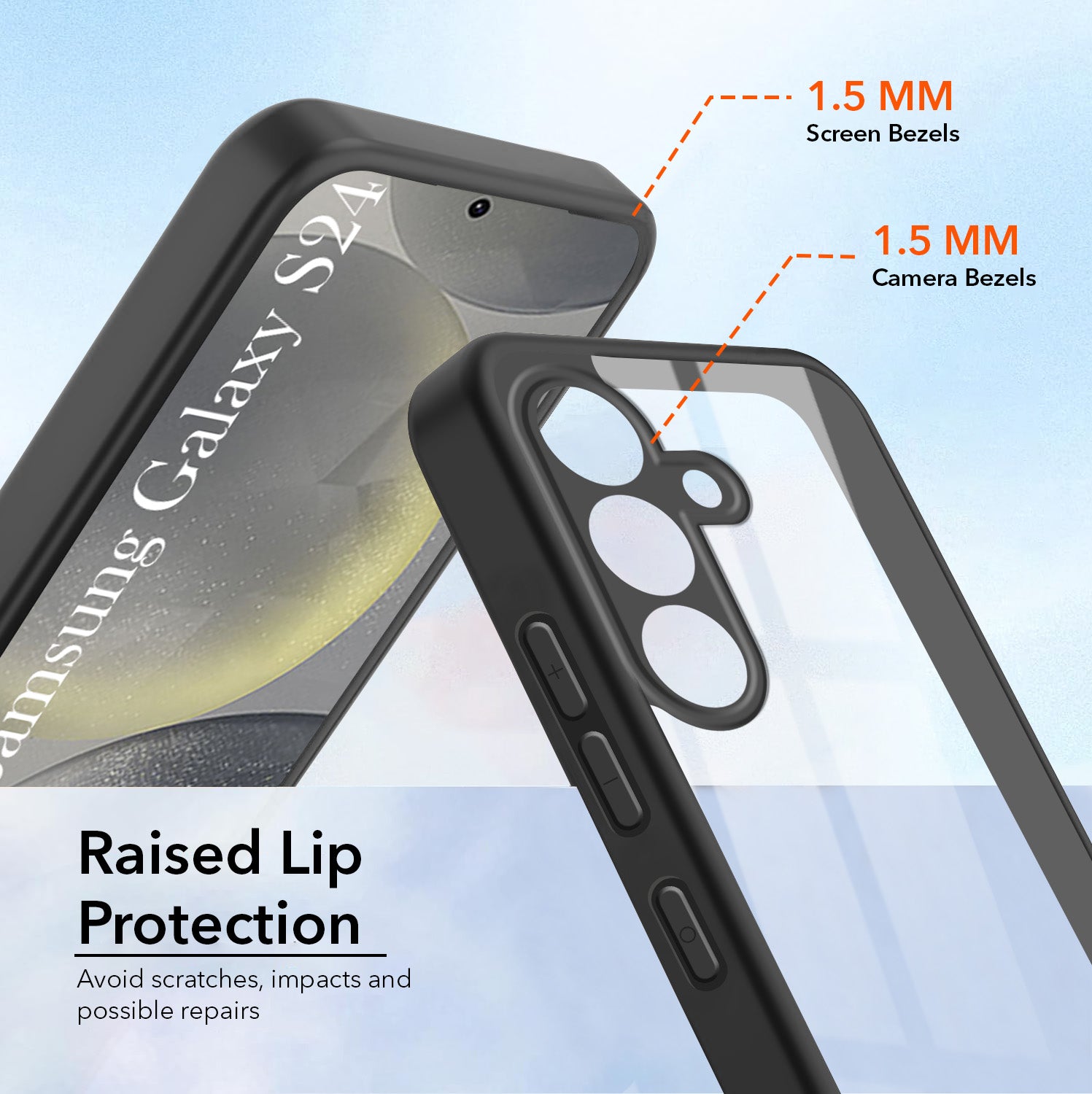 For Samsung Galaxy S24 Combo with Back Cover and 9H Tempered Glass (Lifetime Anti-Yellow | Crystal Clear Shockproof | Oleophobic Coating Screen Glass)