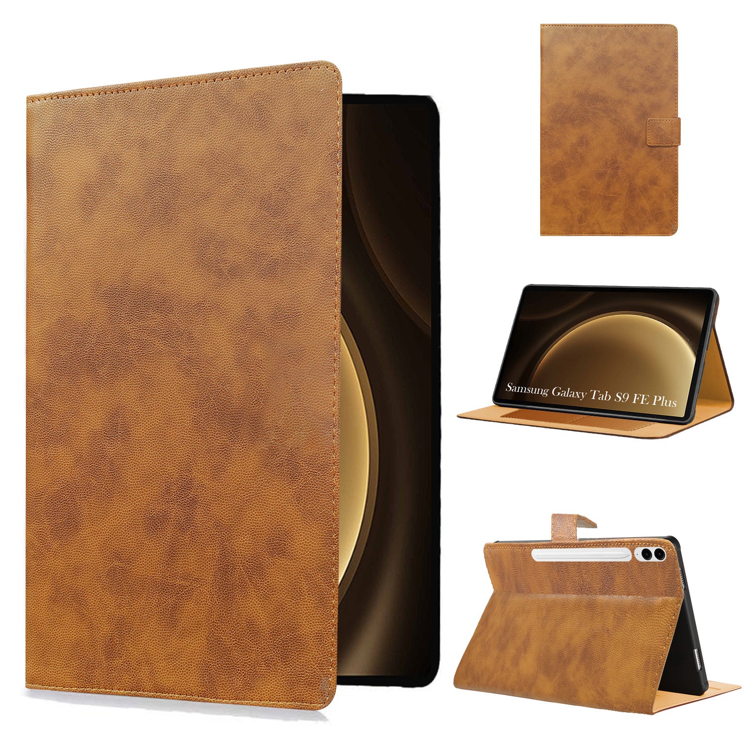 For Samsung Galaxy Tab S9 FE Plus 12.4 Inch SM-X610/X616B Flip Cover Folio Cover (PU Leather | Multi-Angle Smart Stand | Card Storage Slots | Silicone Back Pouch)