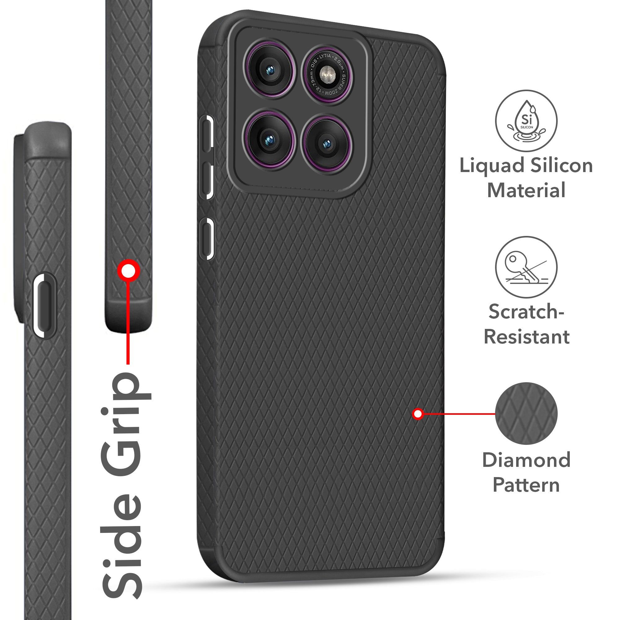 For Motorola Moto Edge 60 Pro Back Cover Case (Liquid Silicone | Side Grip | Camera Protection)