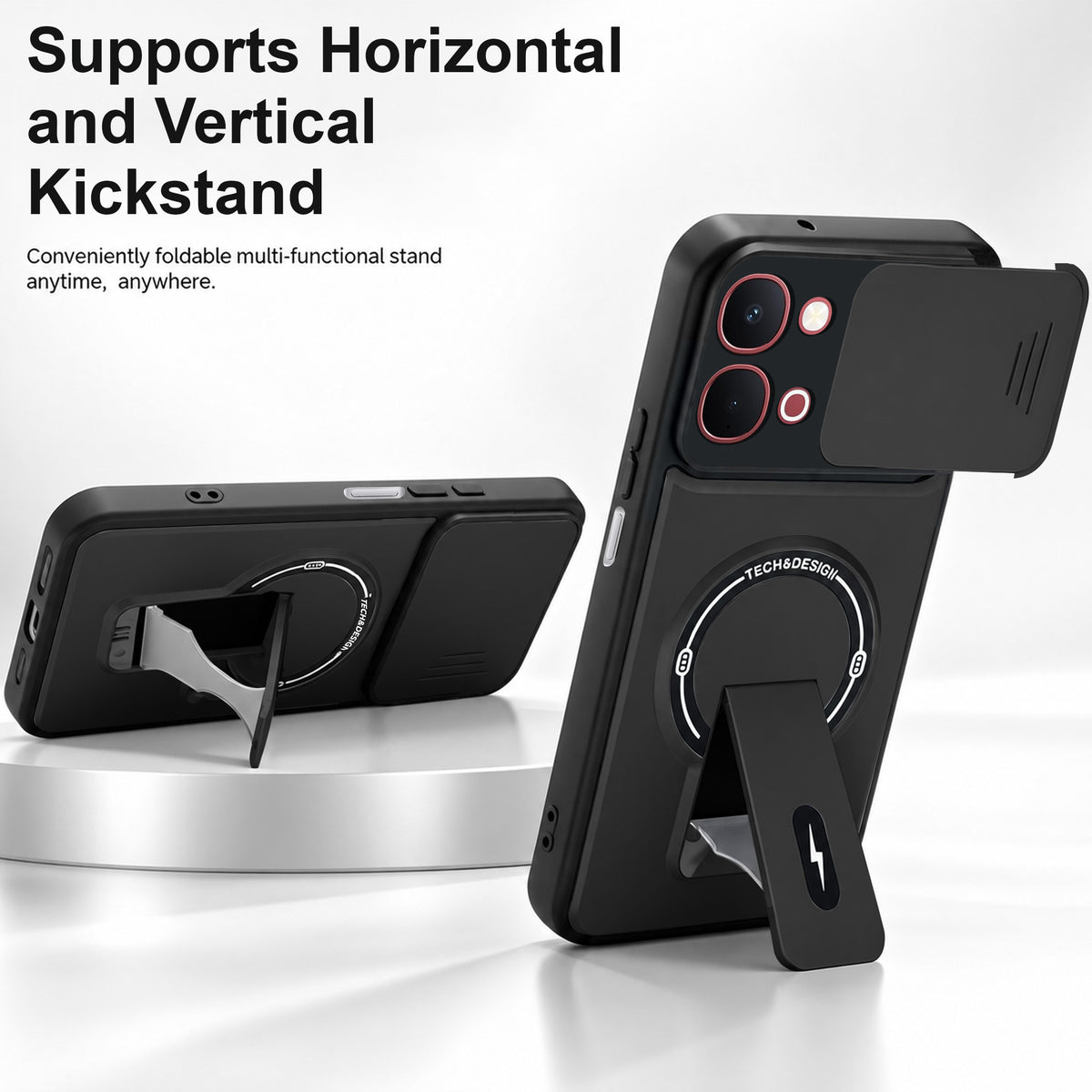 For Vivo Y51 Pro 5G | Vivo T5x Back Case Cover Metallic (Hybrid Armor Kickstand | Sliding Shutter Camera Protection | MagSafe Compatible)