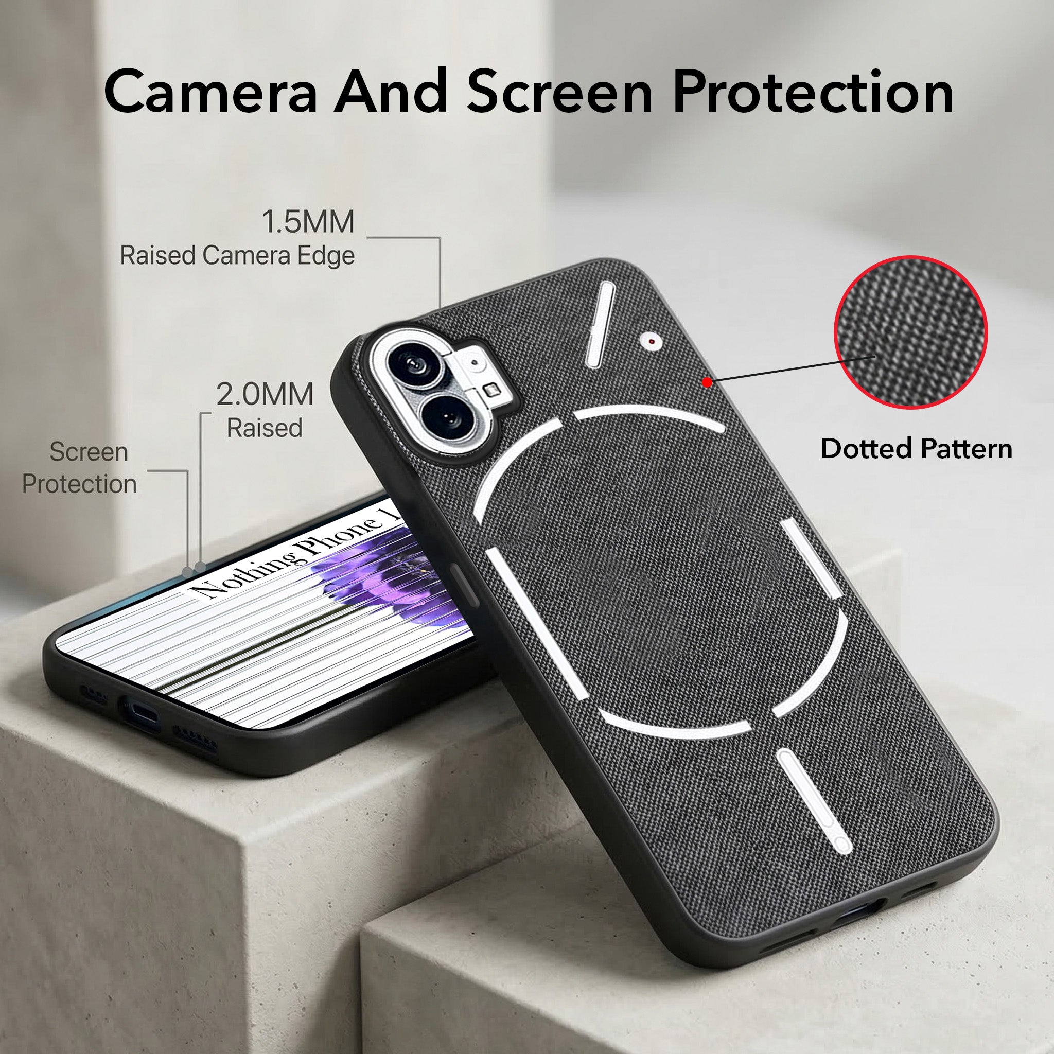For Nothing Phone 1 Combo with Back Cover and 9H Tempered Glass (Textured Grip Design | Micro-Fiber Cloth Inside | Oleophobic Coating Screen Glass)