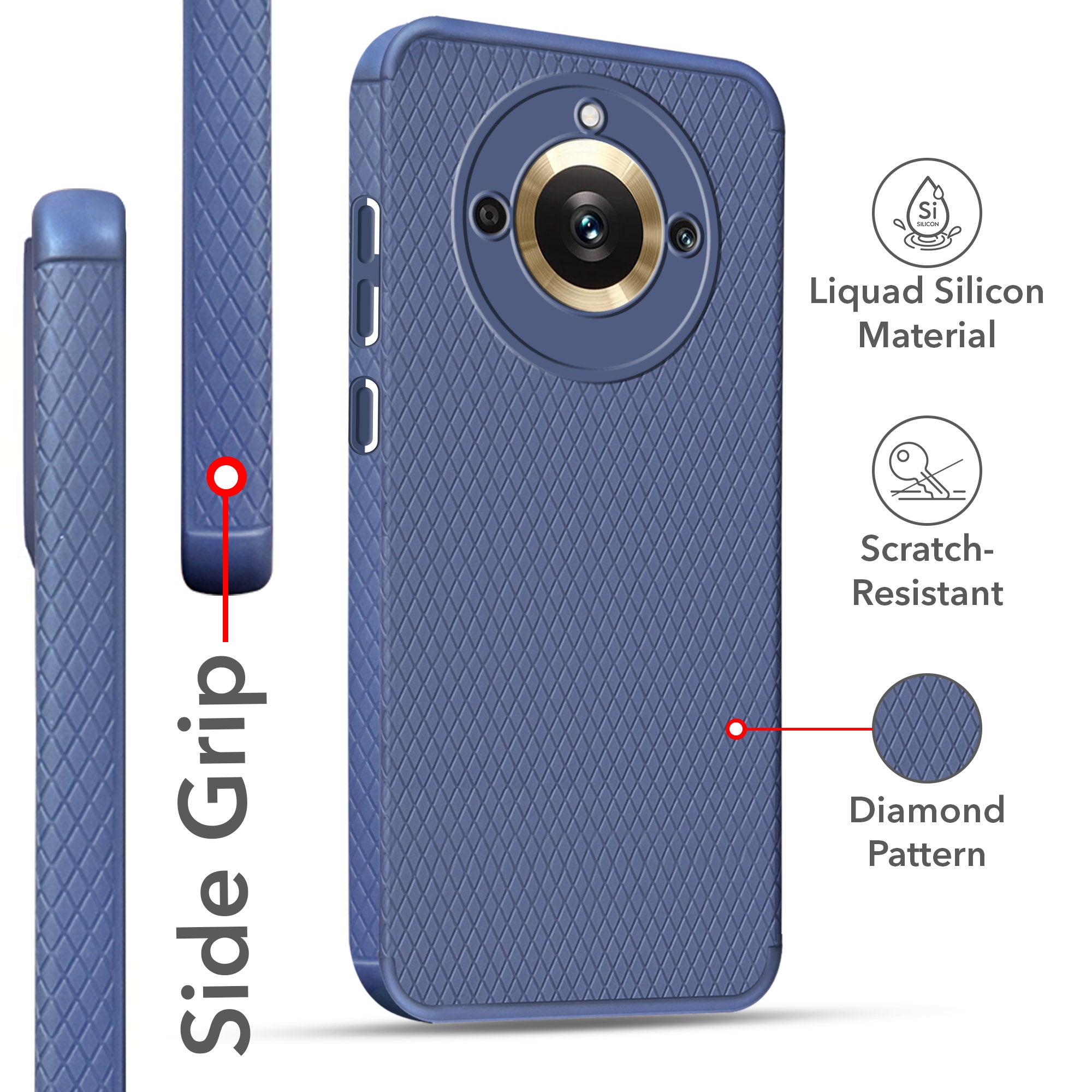 For Realme 11 Pro 5G | 11 Pro Plus Back Cover Case (Liquid Silicone | Side Grip | Camera Protection)