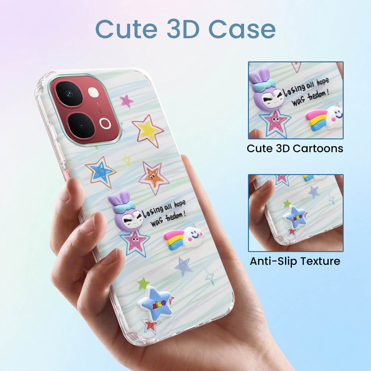 For Vivo Y31T 5G Back Cover Case (3D Cute Cartoons | Hard Back Side Soft | Matte Premium Finish | HD Printing)