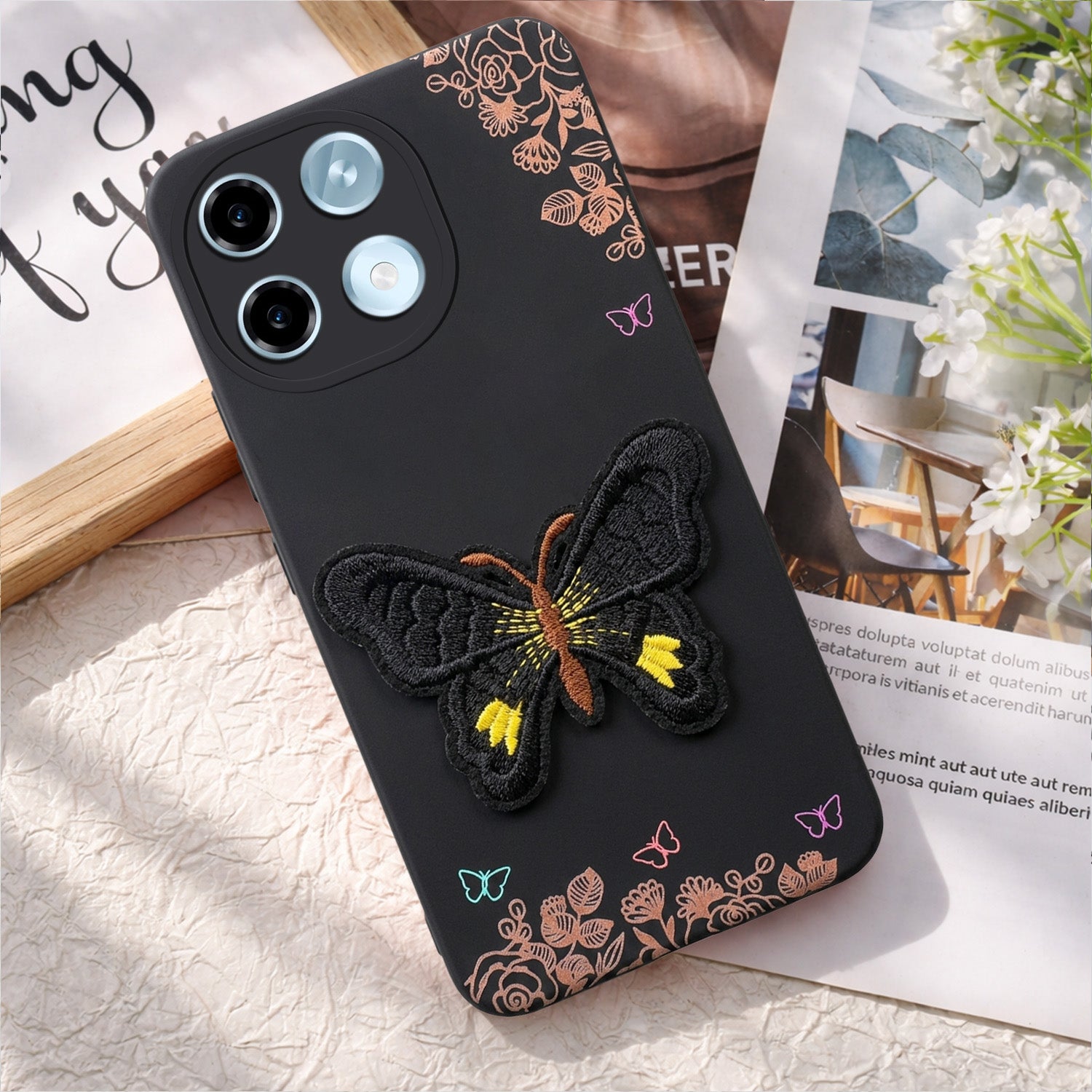 For Ai+ Nova 2 5G Back Cover Case (Soft Butterfly Embroidery | Women Teen Girls | Camera Protection| Matte Silicone)