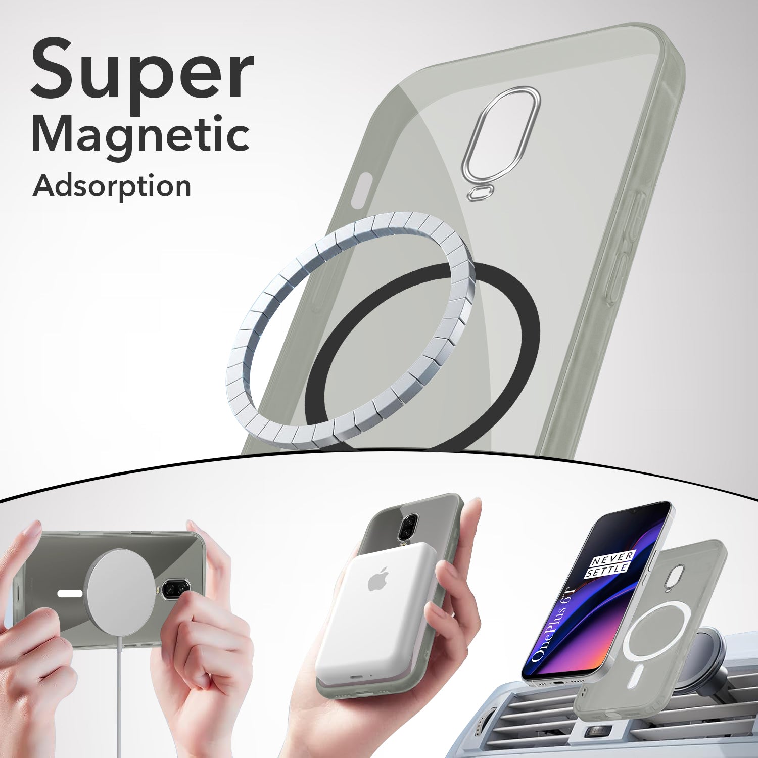 For OnePlus 6T Back Cover Case Lifetime Anti-Yellow MagSafe Compatible Clear (Sleek Hard Crystal | Shockproof and Camera Protection)