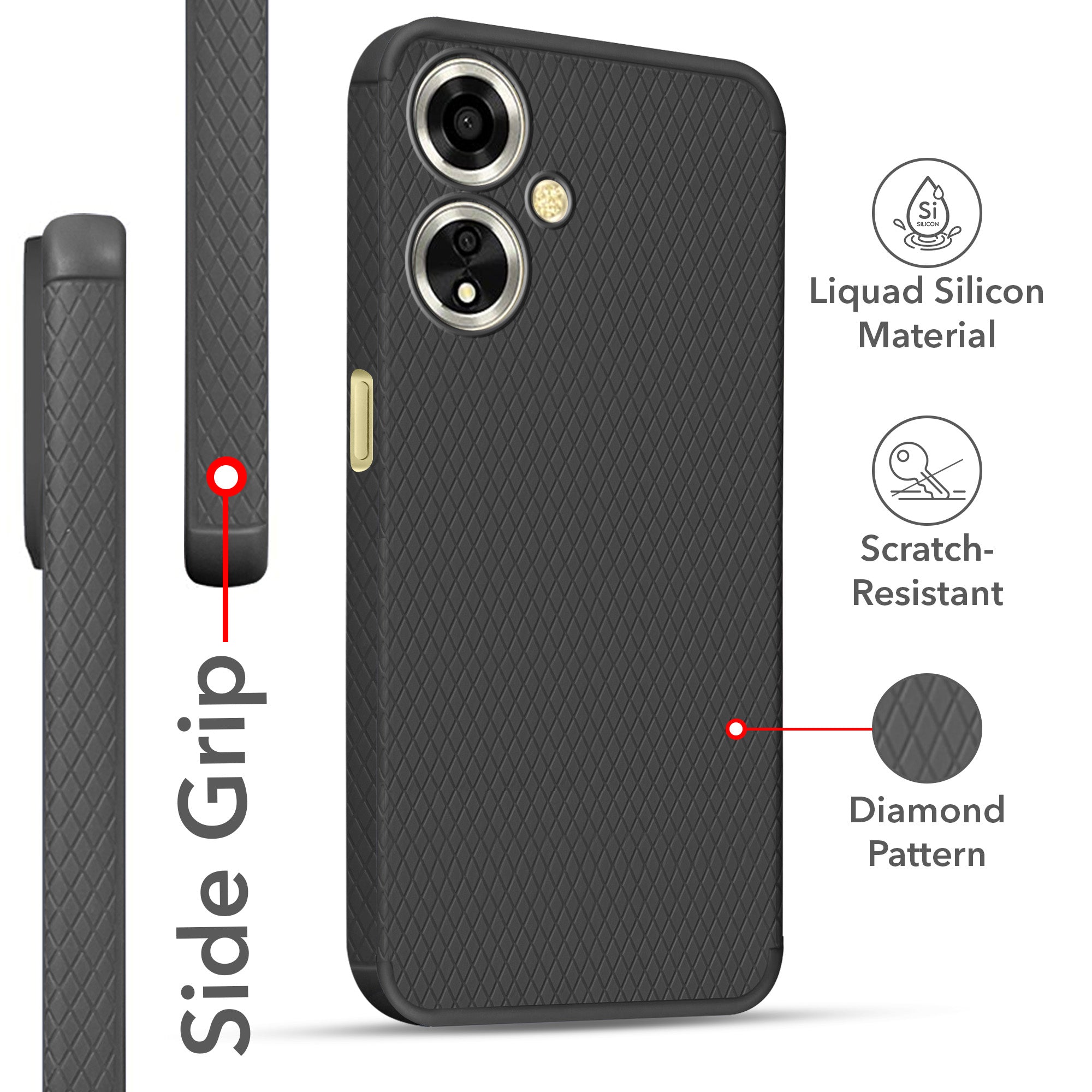 For Oppo A59 5G Back Cover Case Liquid Silicone (Camera Protection | Side Grip Texture | Soft and Flexible)