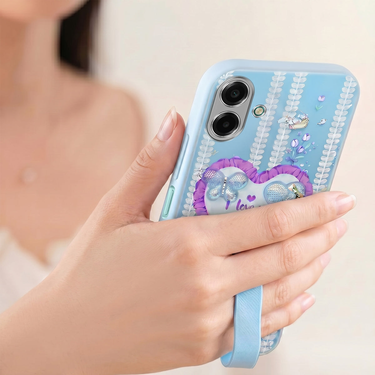 For Oppo A3X (4G/5G) | Oppo A3 5G Back Cover Case (3D Cute Heart Strap Holder | Camera Protection | Designer Girls Print)