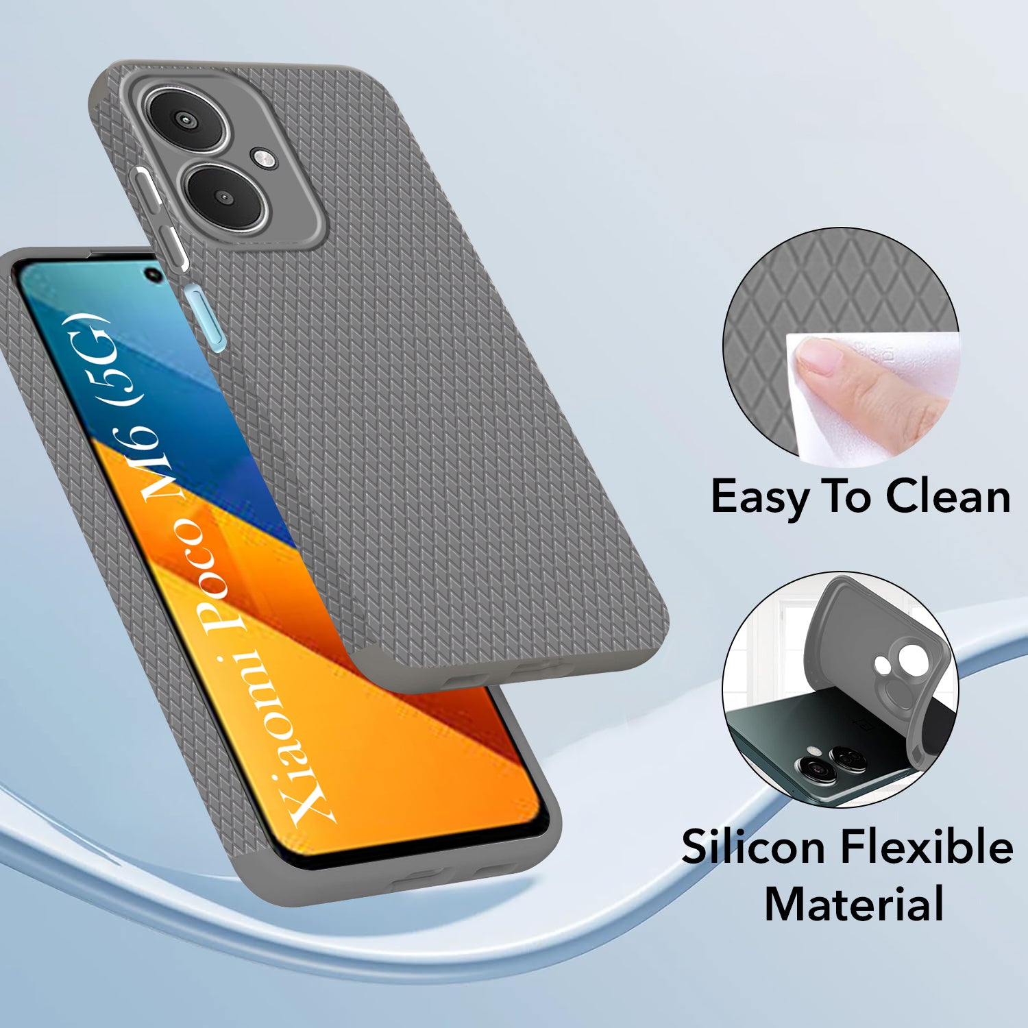 For Poco M6 5G Back Cover Case (Liquid Silicone | Side Grip | Camera Protection)