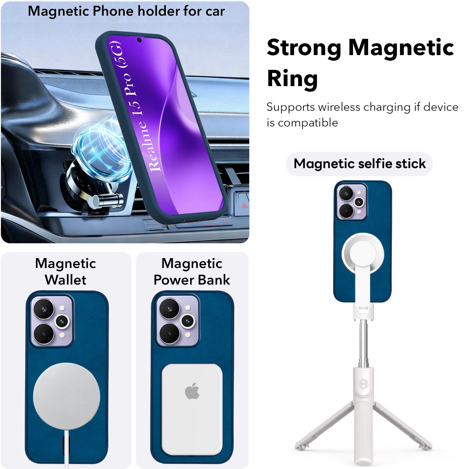 For Realme 15 Pro Back Cover Case Leather Finish (MagSafe Compatible Wireless Charging | Soft Touch | Camera Bump Protection)
