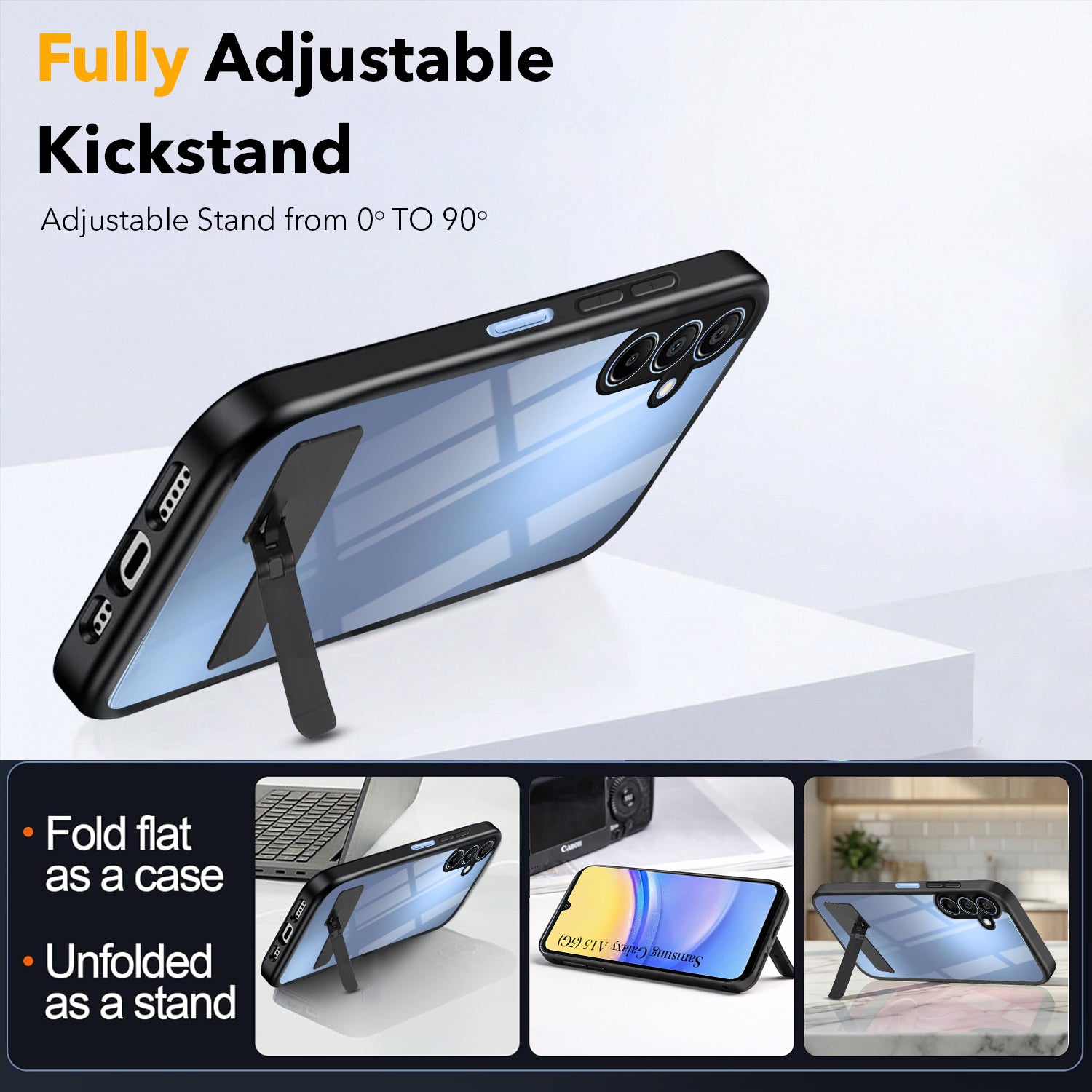 For Samsung Galaxy A15 5G Back Cover Case (Built-in Stand | Lifetime Anti Yellow | Kickstand Shockproof | Camera Protection | MagSafe Compatible)