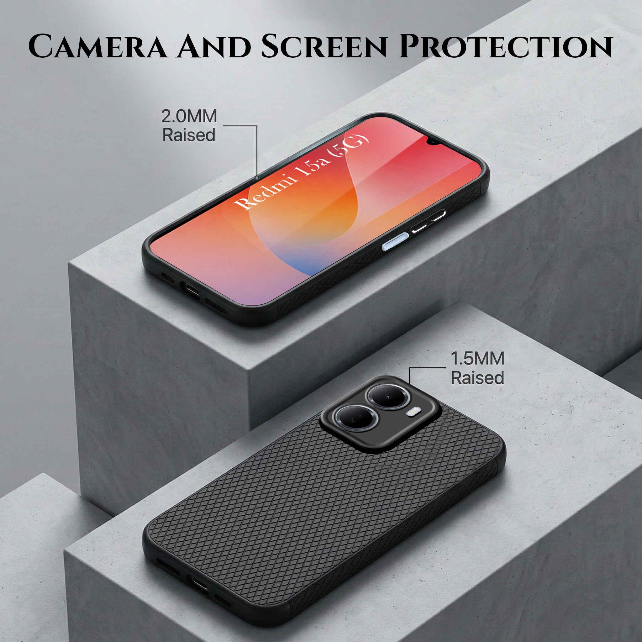For Redmi 15A 5G Combo with Back Cover and 9H Tempered Glass (Liquid Silicone | Camera Protection | Oleophobic Coating Screen Glass)