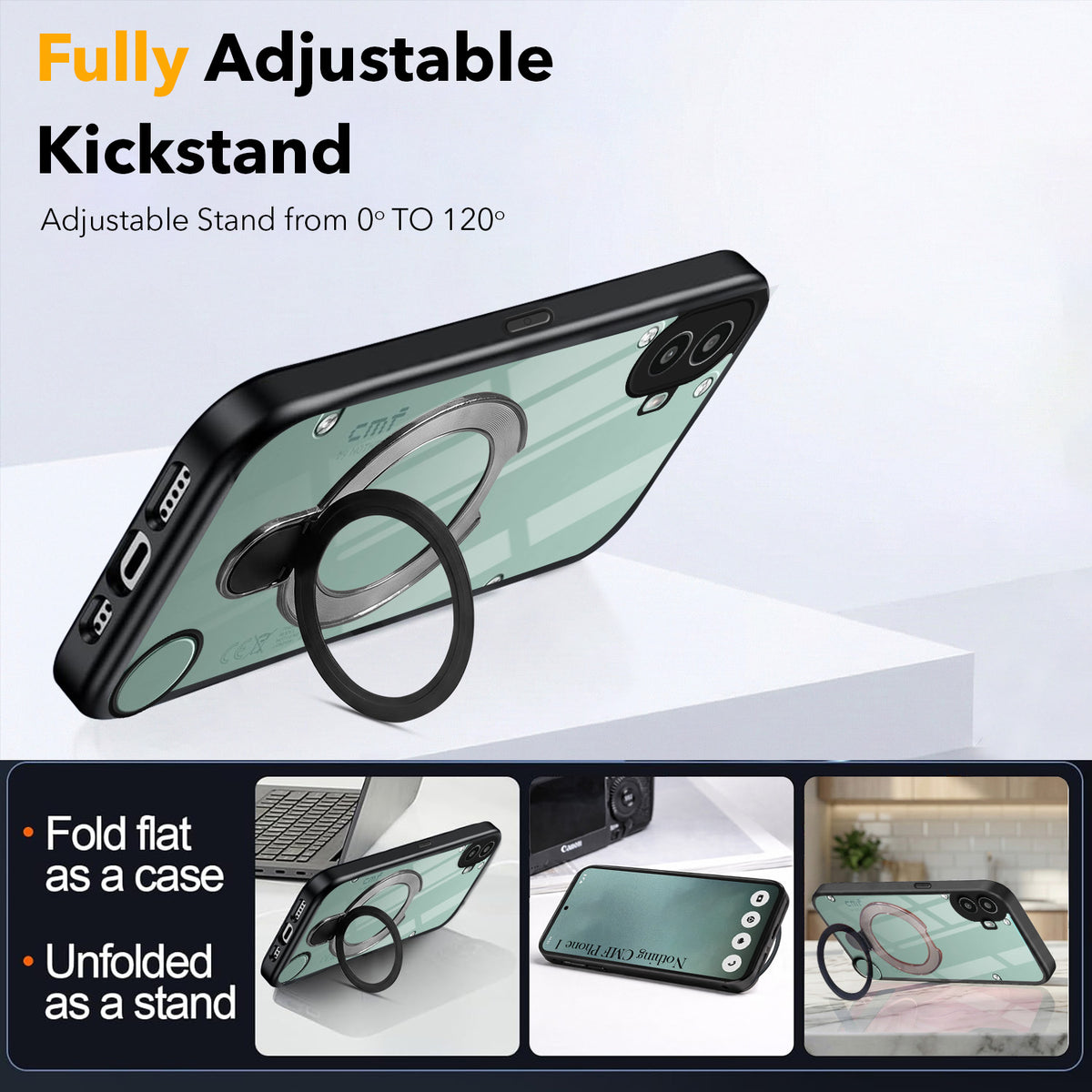 For Nothing CMF Phone 1 Back Cover Case (Kick Stand Ring Holder | Life time Anti Yellow | Camera Protection)