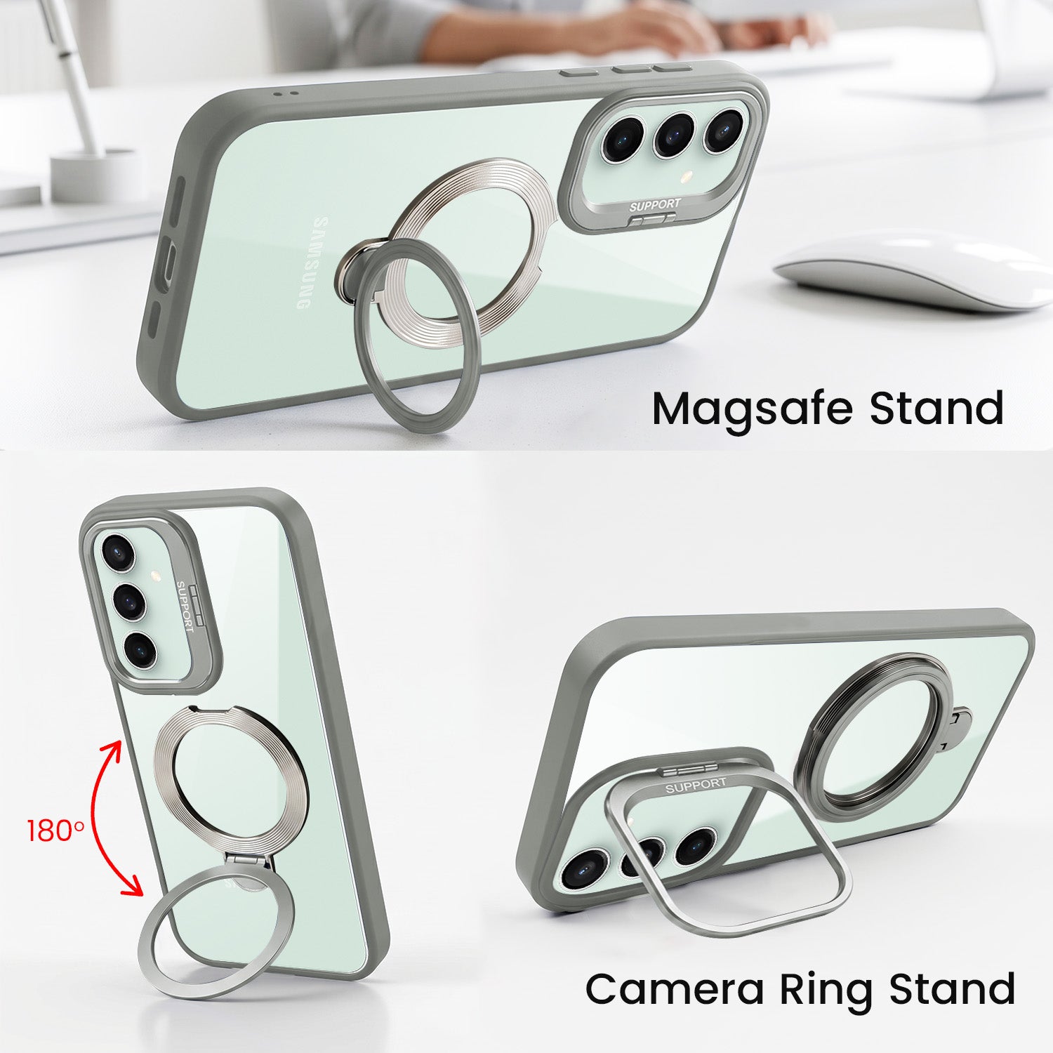 For Samsung Galaxy S23 FE 5G Back Cover Case Crystal (Lifetime Anti Yellow | Magnetic Ring Stand | Camera Lens Protection | MagSafe Compatible)