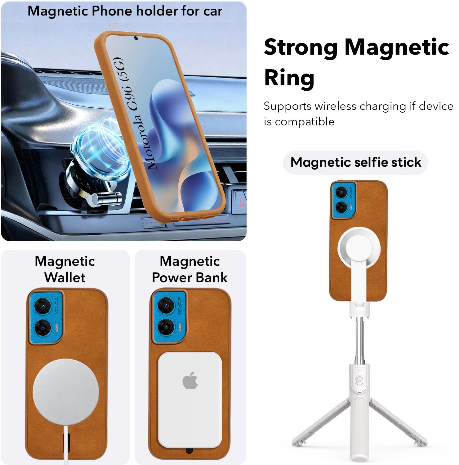 For Motorola Moto G96 Back Cover Case Leather Finish (MagSafe Compatible Wireless Charging | Soft Touch | Camera Bump Protection)