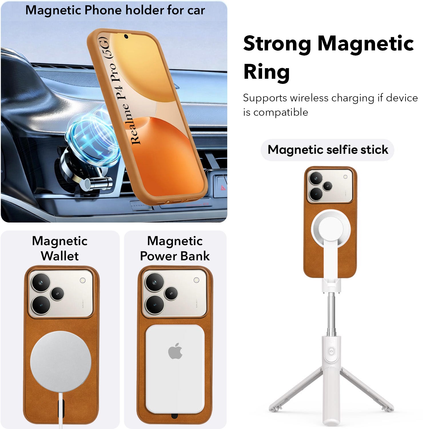 For Realme P4 Pro Back Cover Case Leather Finish (MagSafe Compatible Wireless Charging | Soft Touch | Camera Bump Protection)