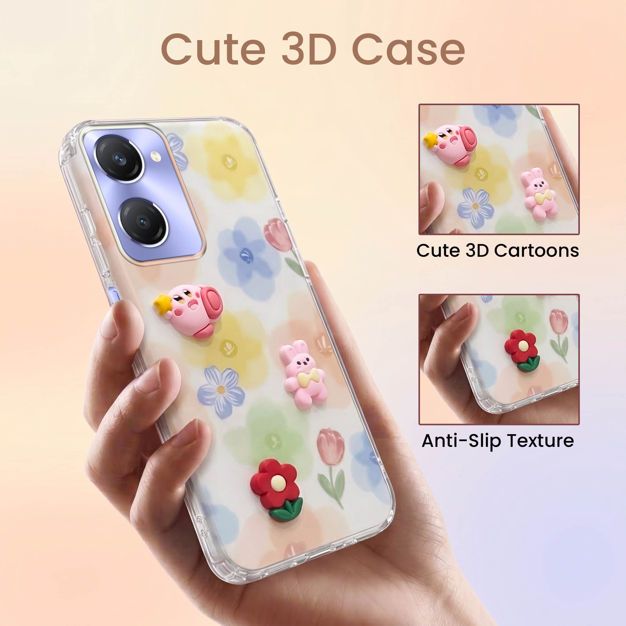 For Vivo Y28s 5G | Vivo T3 Lite 5G Back Cover Case (3D Cute Cartoons | Hard Back Side Soft | Matte Premium Finish | HD Printing)