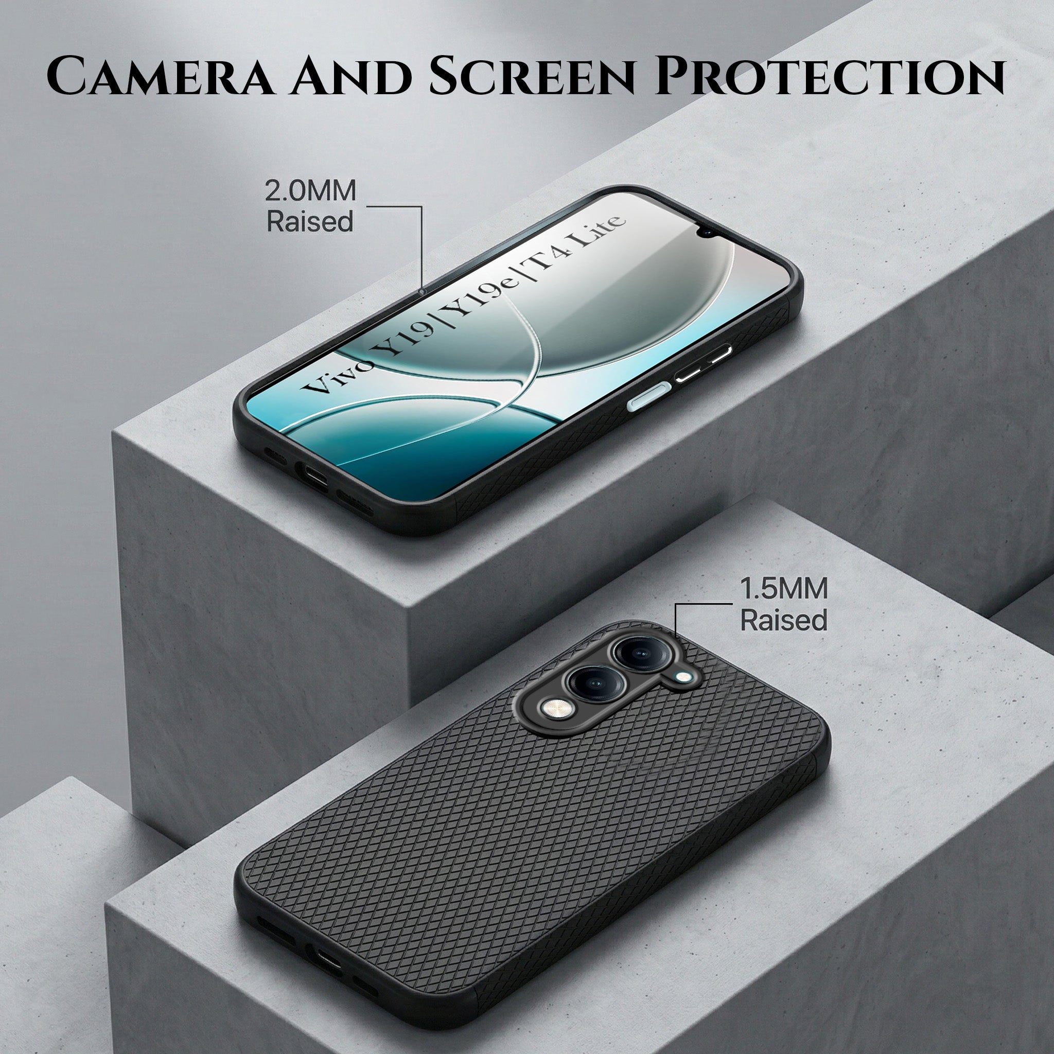 For Vivo Y19 | Vivo Y19e | Vivo T4 Lite Combo with Back Cover and 9H Tempered Glass (Liquid Silicone | Camera Protection | Oleophobic Coating Screen Glass)