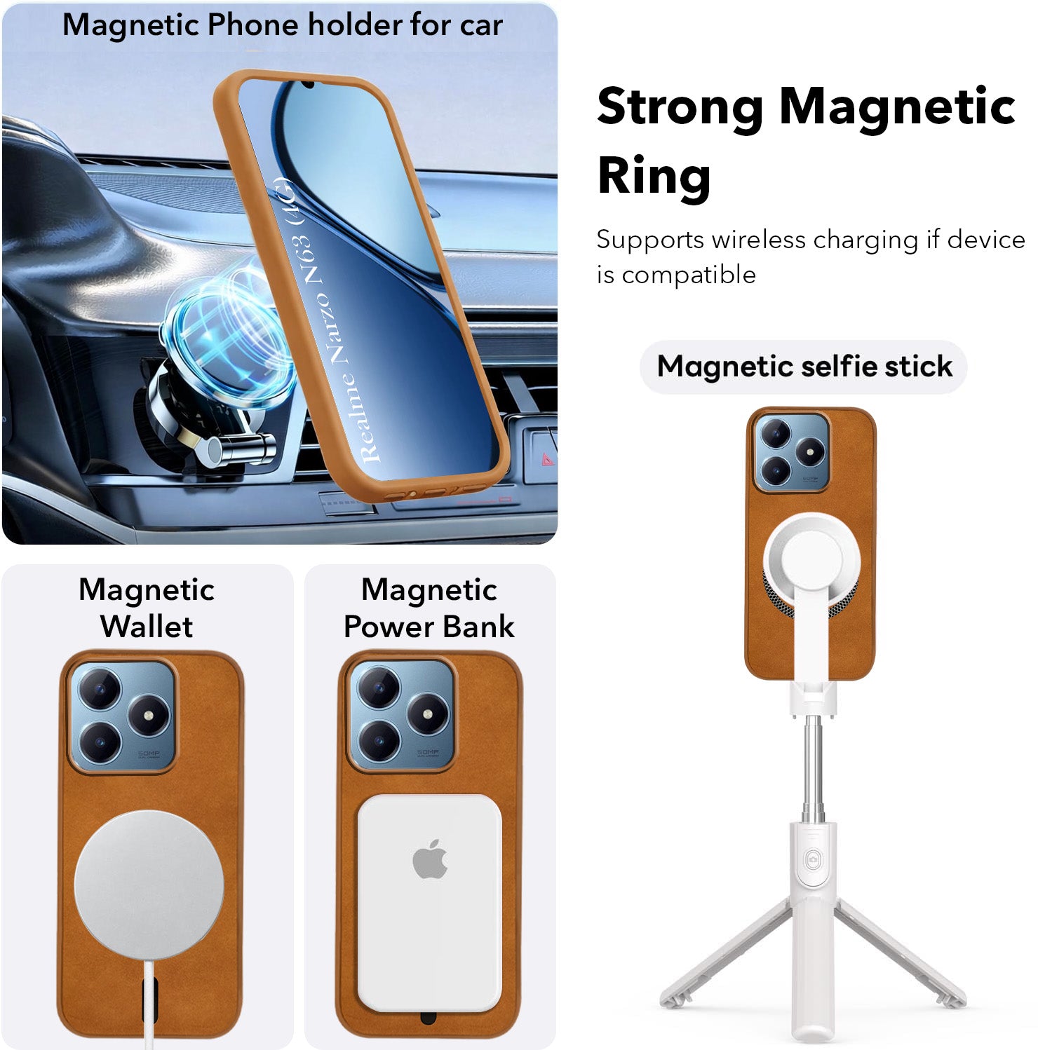 For Realme Narzo N63 Back Cover Case Leather Finish (MagSafe Compatible Wireless Charging | Soft Touch | Camera Bump Protection)