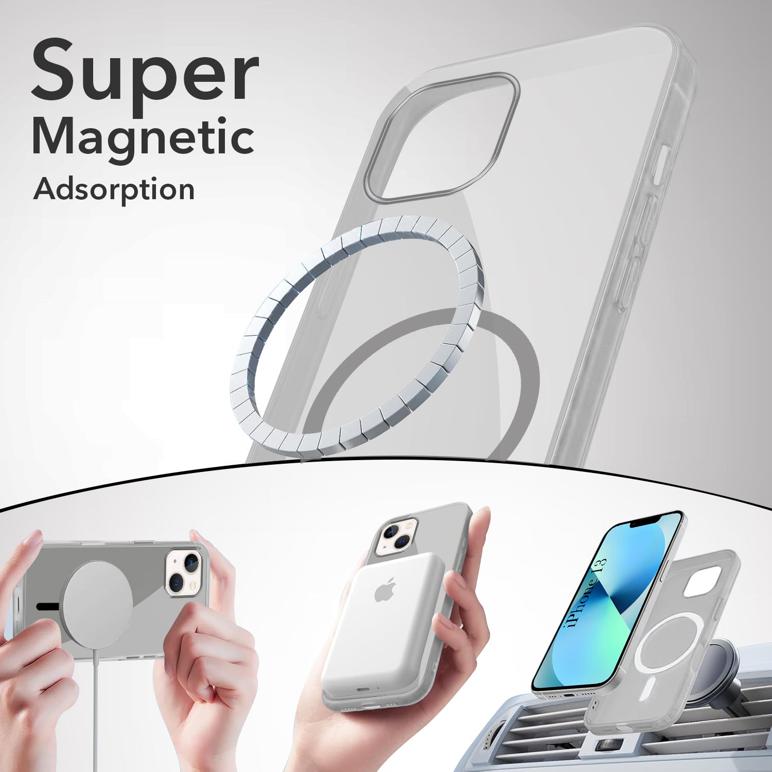 For Apple iPhone 13 Back Cover Case Lifetime Anti-Yellow MagSafe Compatible Clear (Sleek Hard Crystal | Shockproof and Camera Protection)
