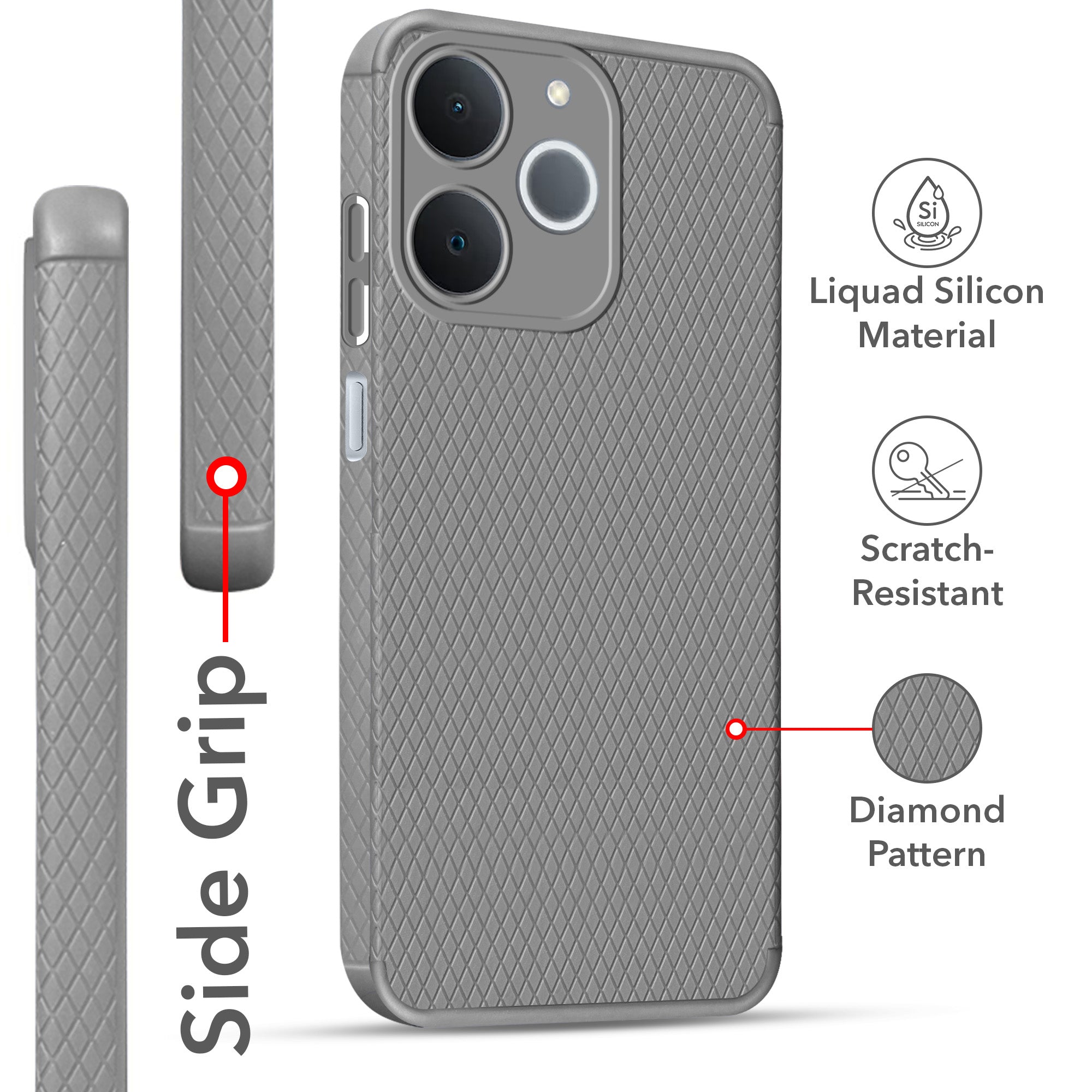 For Realme P4 Lite | Realme Narzo 80 Lite 4G Back Cover Case Liquid Silicone (Camera Protection | Side Grip Texture | Soft and Flexible)