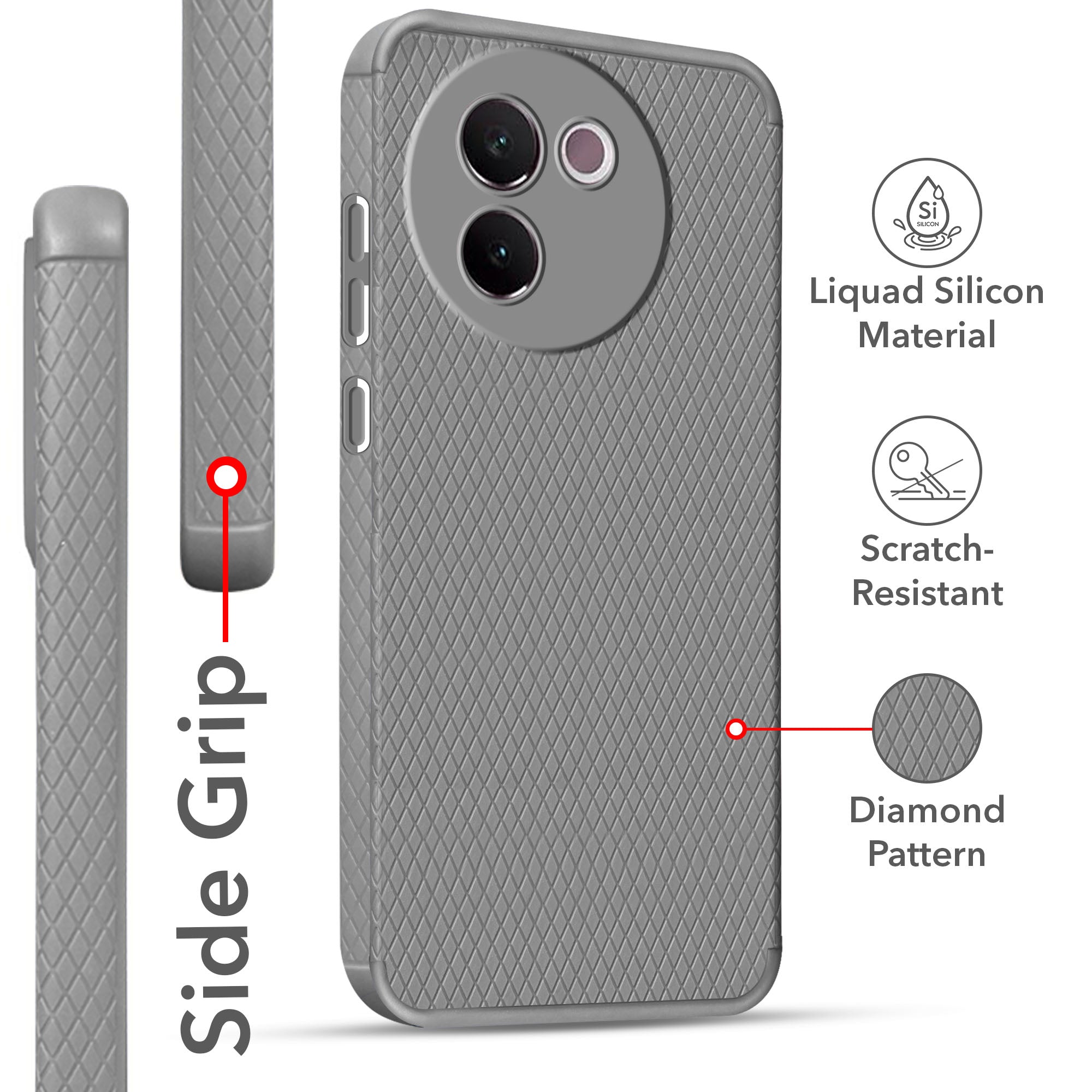 For Vivo V30e 5G Back Cover Case (Liquid Silicone | Side Grip | Camera Protection