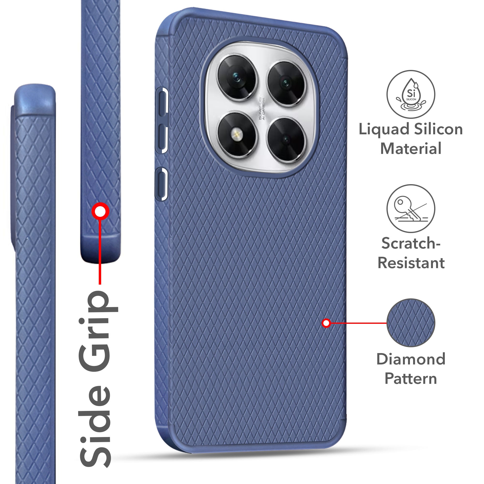 For Xiaomi Poco X7  Back Cover Case (Liquid Silicone | Side Grip | Camera Protection)