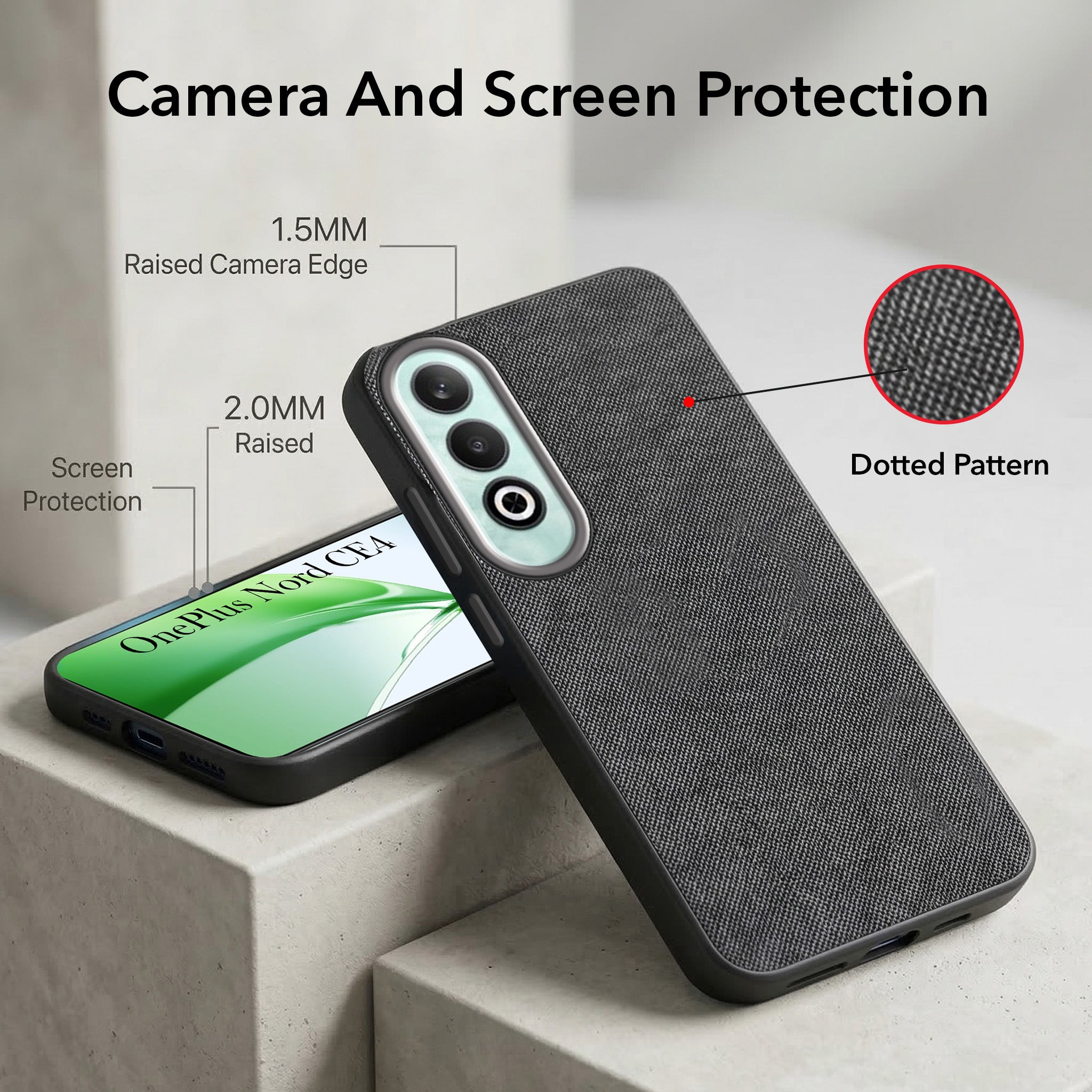 For Oneplus Nord CE 4 Combo with Back Cover and 9H Tempered Glass (Textured Grip Design | Micro-Fiber Cloth Inside | Oleophobic Coating Screen Glass)