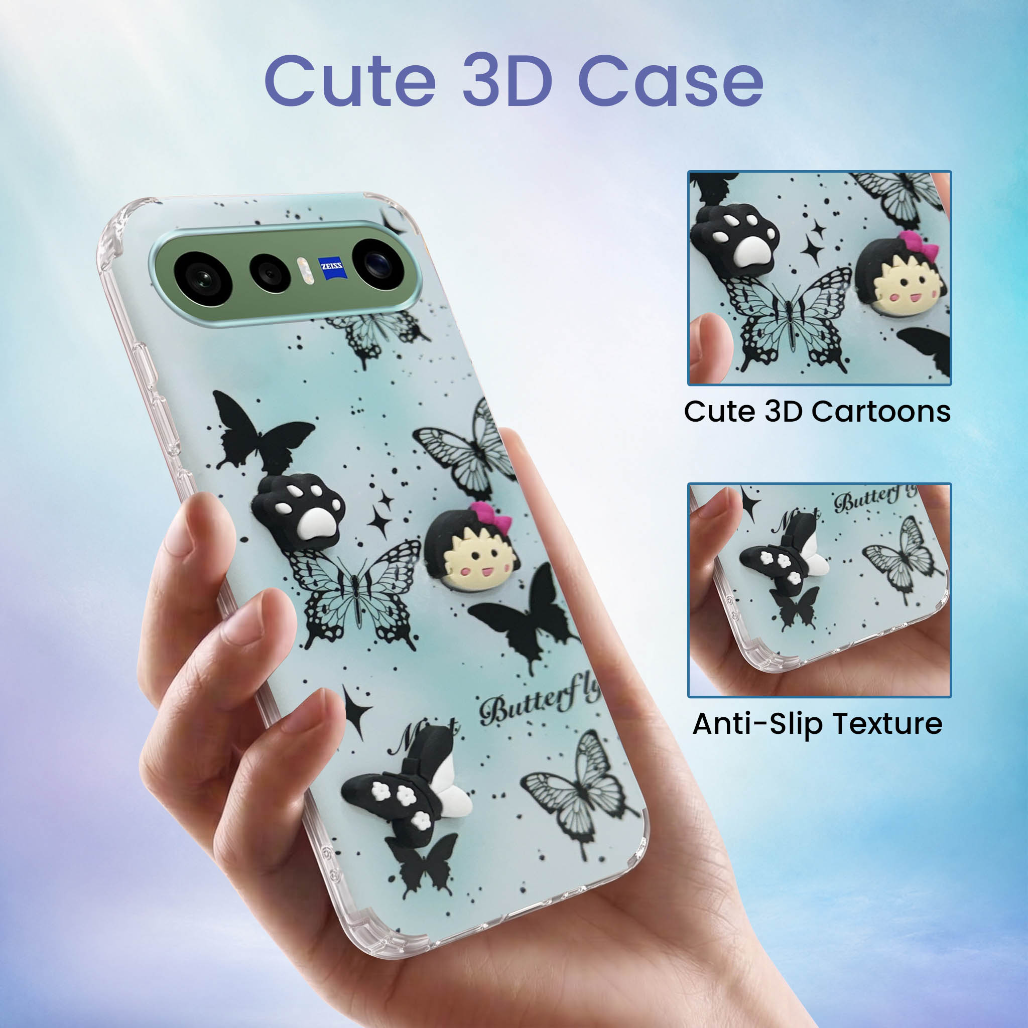 For Vivo X300 FE Back Cover Case (3D Cute Cartoons | Hard Back Side Soft | Matte Premium Finish | HD Printing)