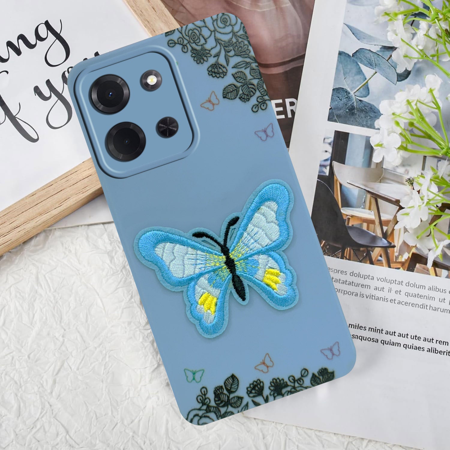 For Poco C85 5G Back Cover Case (Soft ButterFly Embroidery | Women Teen Girls | Camera Protection| Matte Silicone)