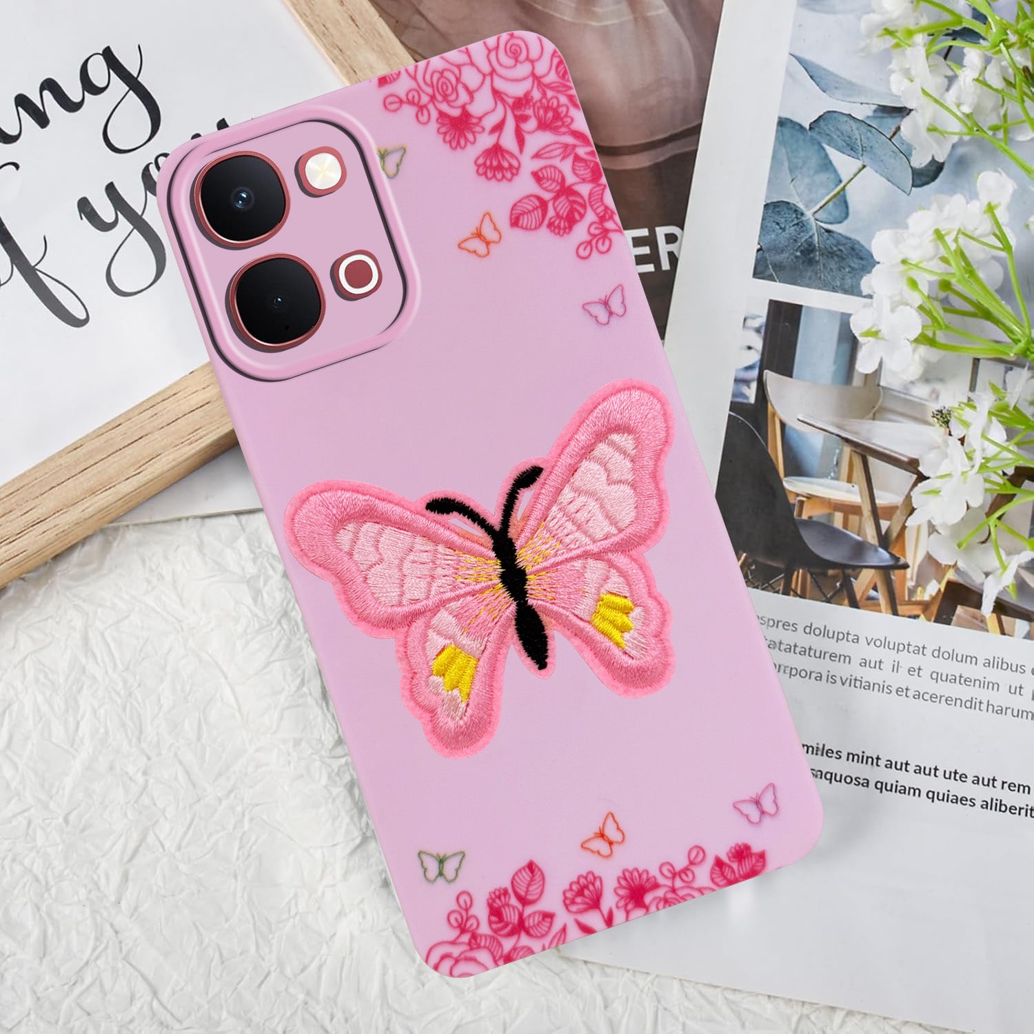 For Vivo Y31T 5G Back Cover Case (Soft Butterfly Embroidery | Women Teen Girls | Camera Protection| Matte Silicone)