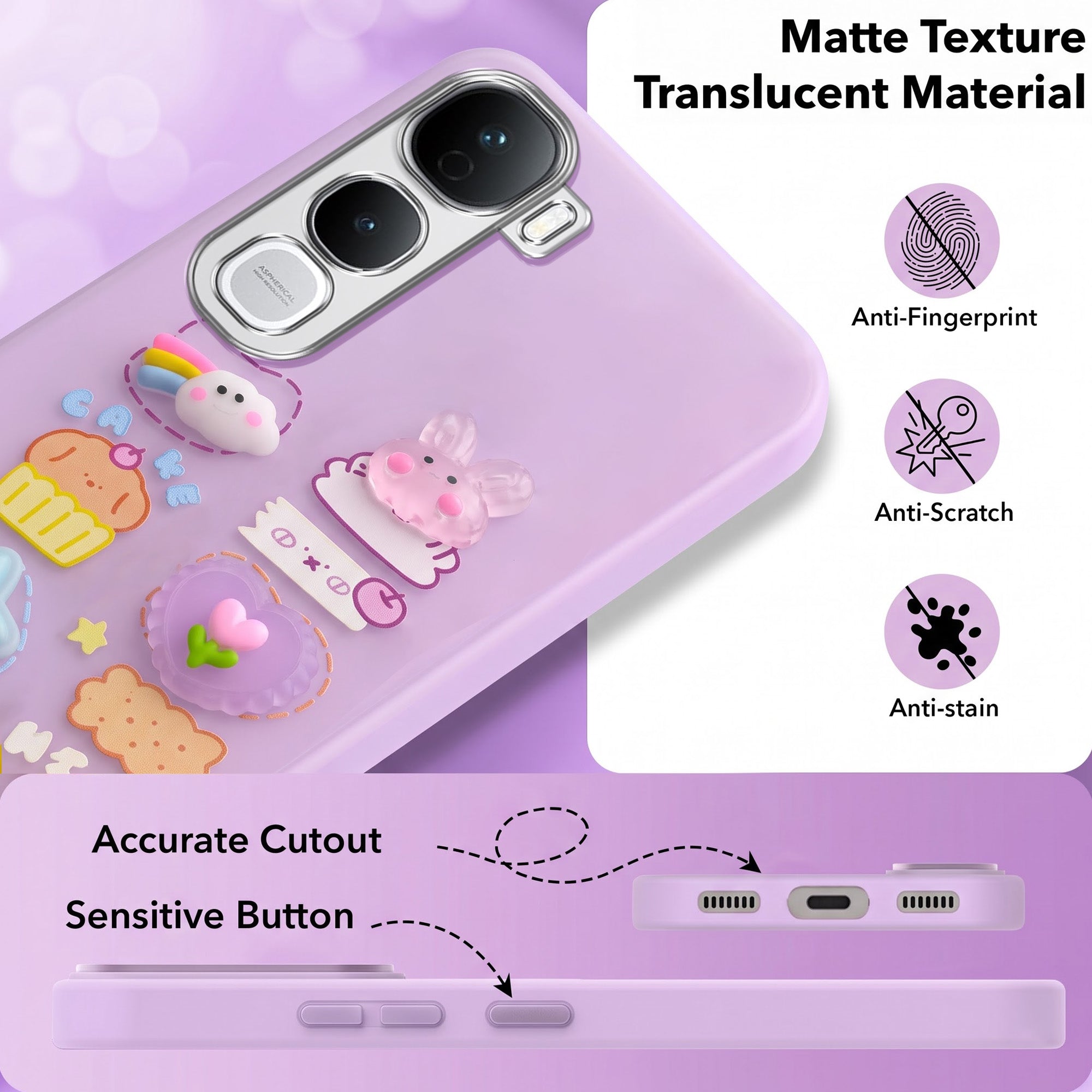 For Vivo Y400 Pro Back Cover Case (Cute 3D cartoon charms design | Slim Aesthetic Case for Girls | Camera Protection | Hard Unbreakable)