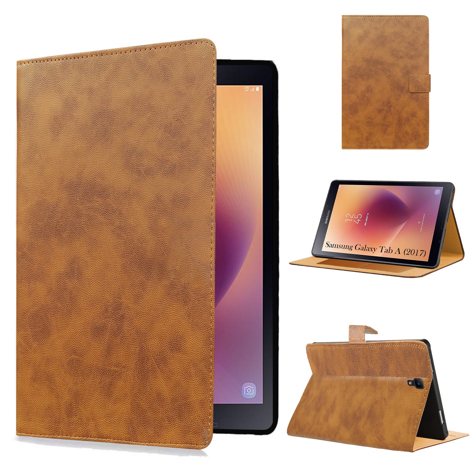 For Samsung Galaxy Tab A T380|T385 8 Inch Flip Cover Folio Cover (PU Matte Leather | Multi-Angle Smart Stand | Card Storage Slots | Silicone Back Pouch)