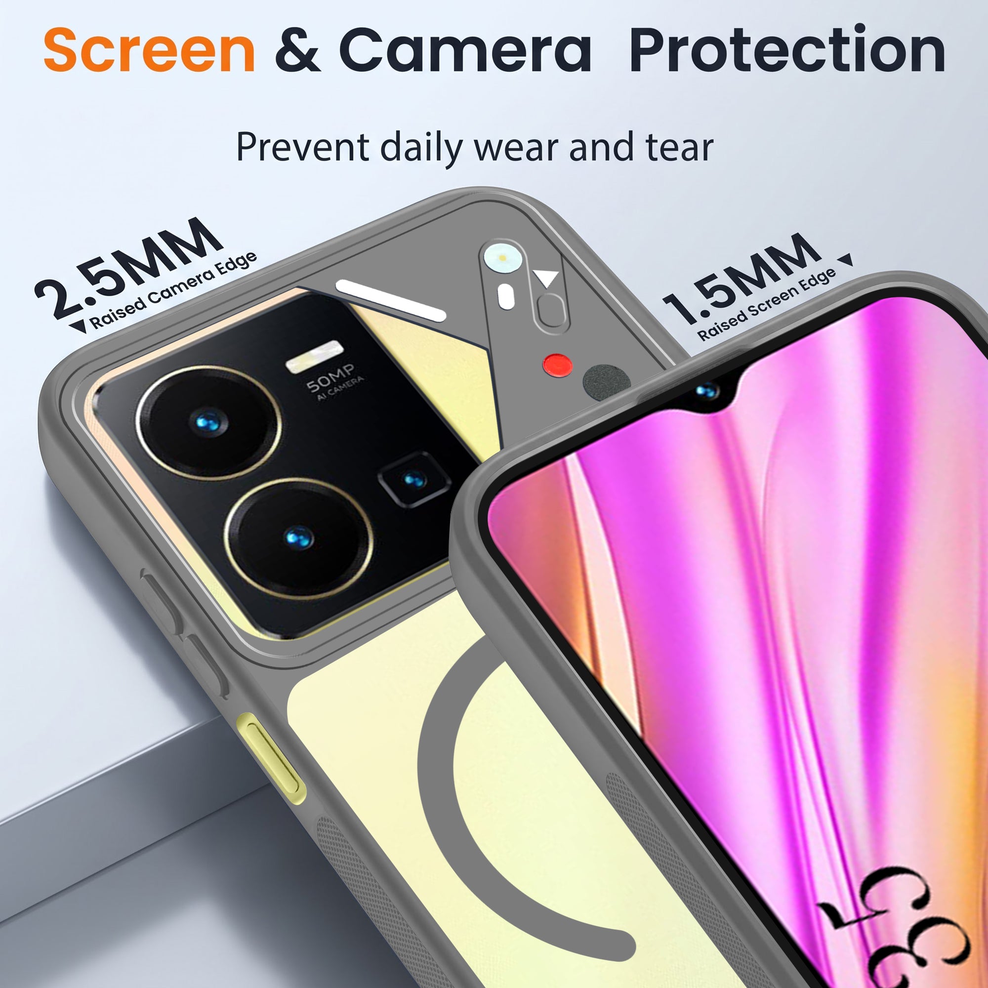 For Vivo Y35 Back Cover Case Lifetime Anti-Yellow Clear (Camera Protection | Side Grip | Wireless MagSafe Compatible)