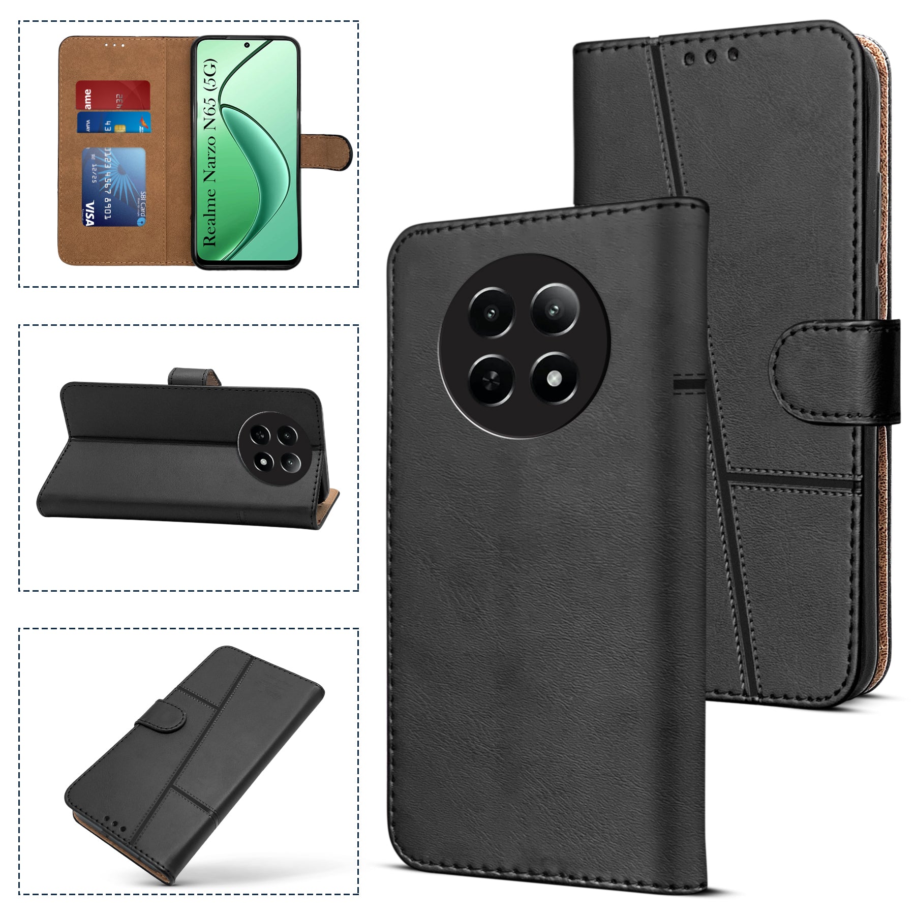 For Realme Narzo N65 5G Flip Cover Case (Stitched Leather with Magnetic Closure)
