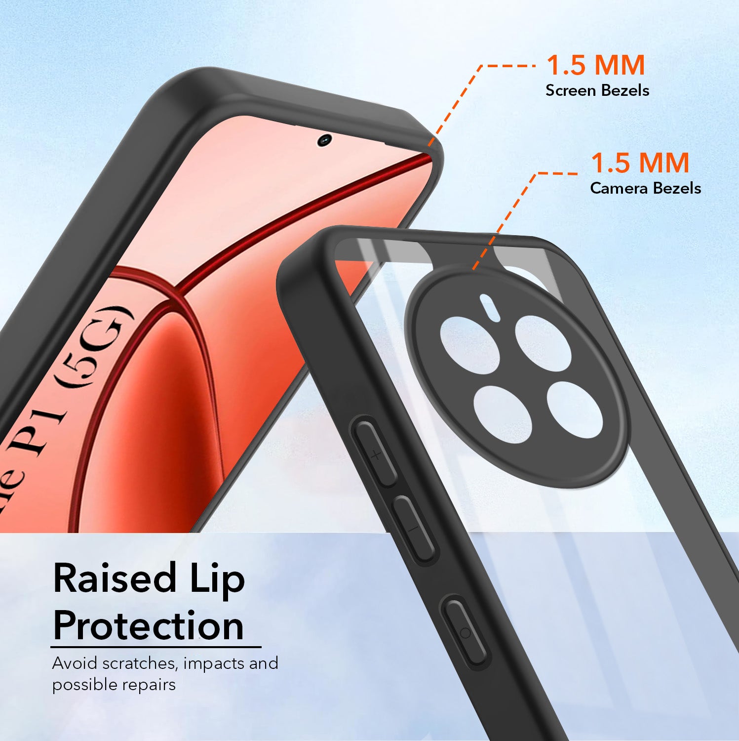 For Realme P1 5G Combo with Back Cover and 9H Tempered Glass (Lifetime Anti-Yellow | Crystal Clear Shockproof | Oleophobic Coating Screen Glass)