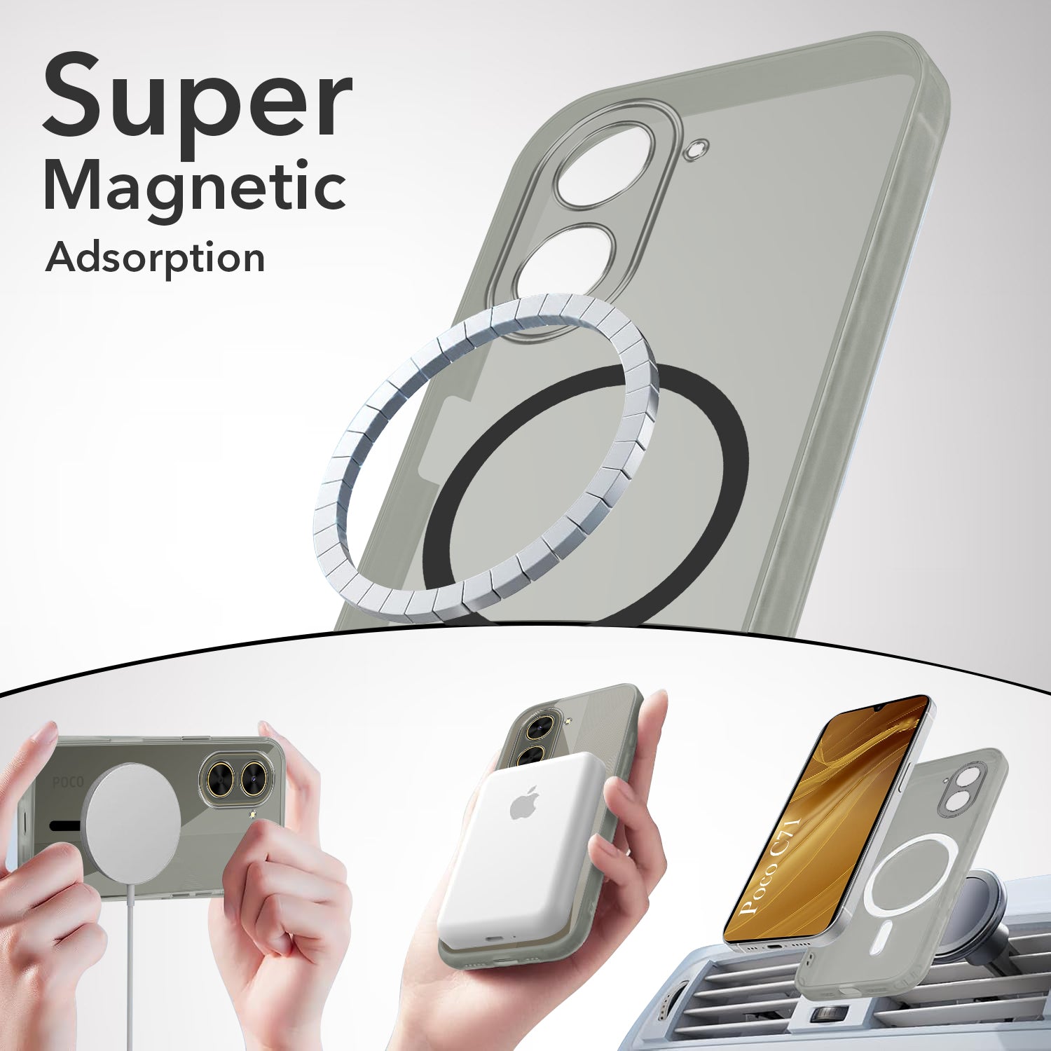 For Poco C71 Back Cover Case Lifetime Anti-Yellow MagSafe Compatible Clear (Sleek Hard Crystal | Shockproof and Camera Protection)