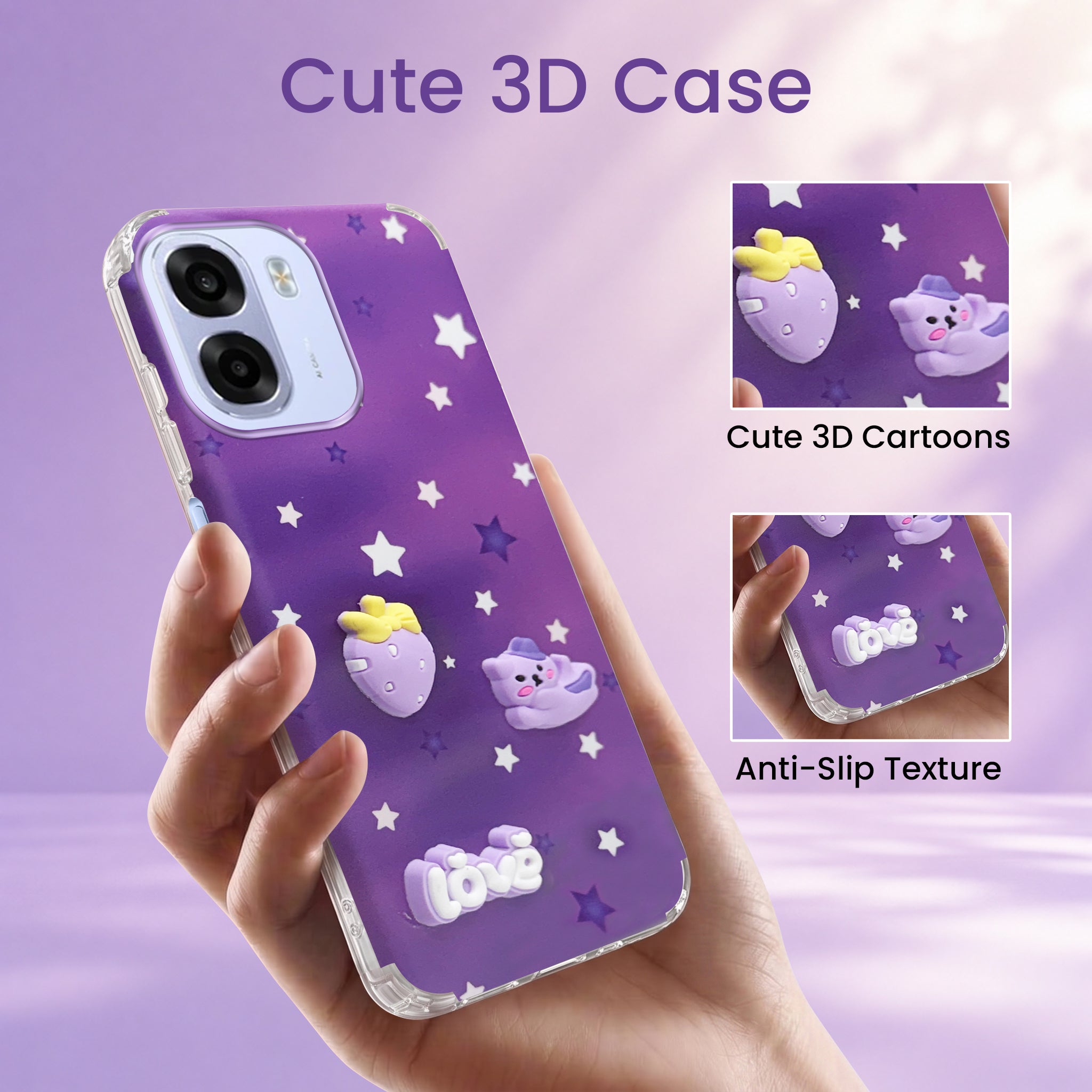 For Oppo K14x 5G Back Cover Case (3D Cute Cartoons | Hard Back Side Soft | Matte Premium Finish | HD Printing)