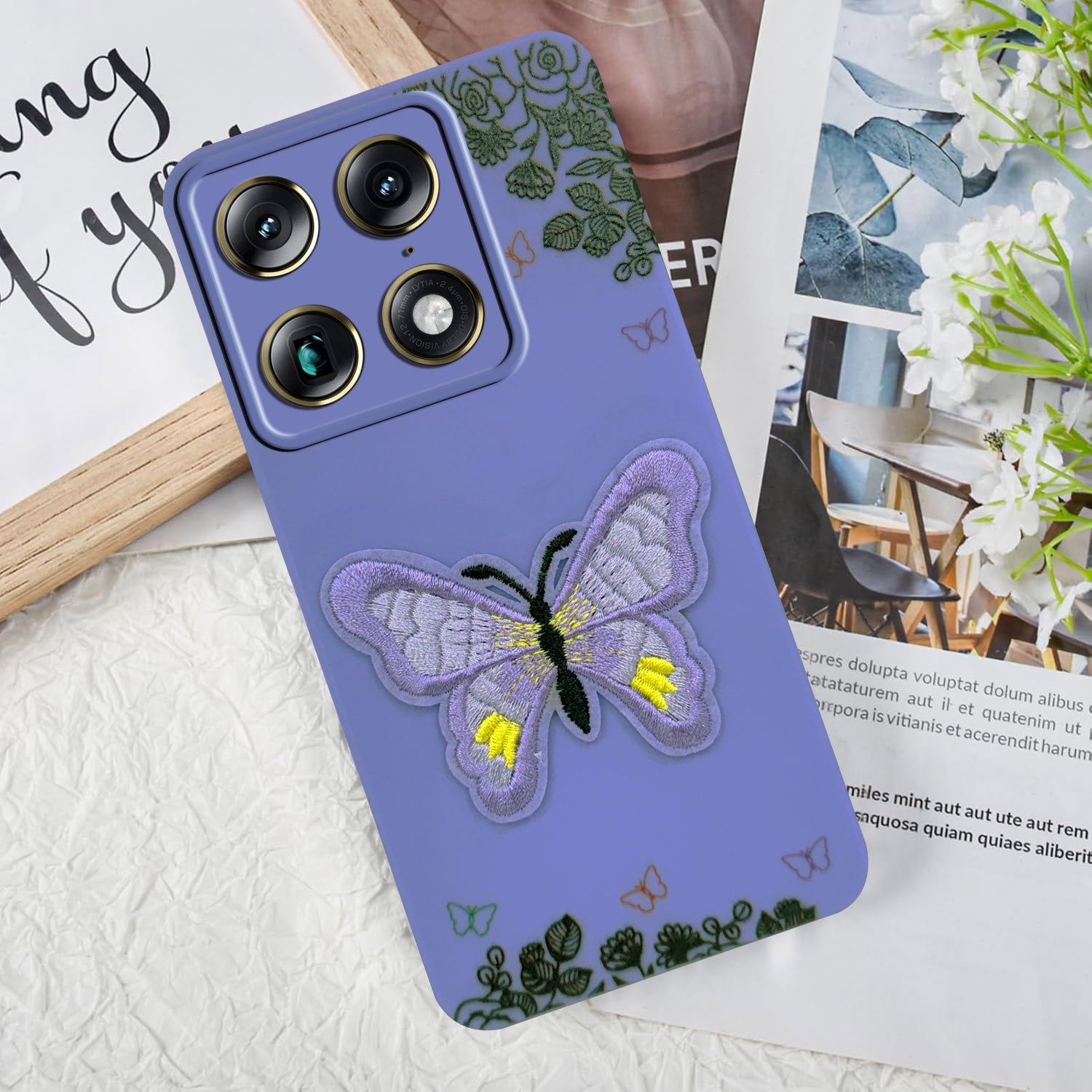 For Motorola Moto Signature 5G Back Cover Case (Soft Butterfly Embroidery | Women Teen Girls | Camera Protection| Matte Silicone)