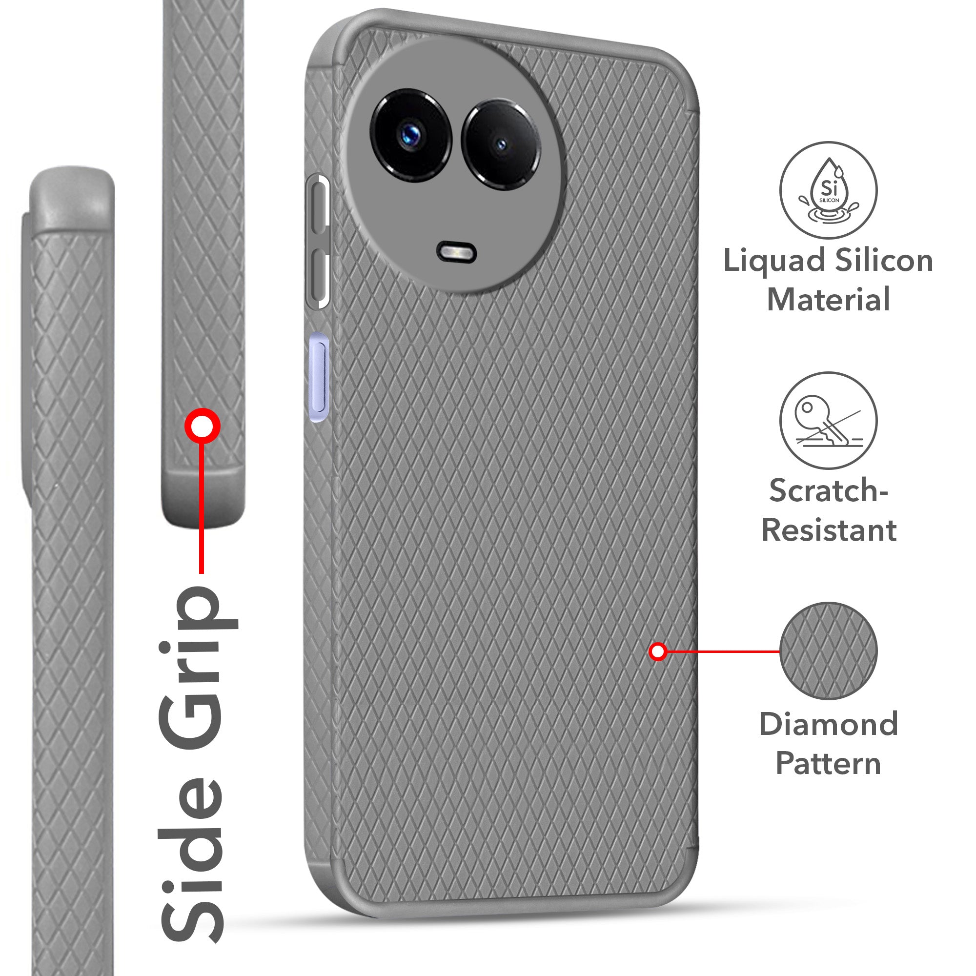 For Realme 11 5G | Realme 11x 5G  Back Cover Case (Liquid Silicone | Side Grip | Camera Protection)