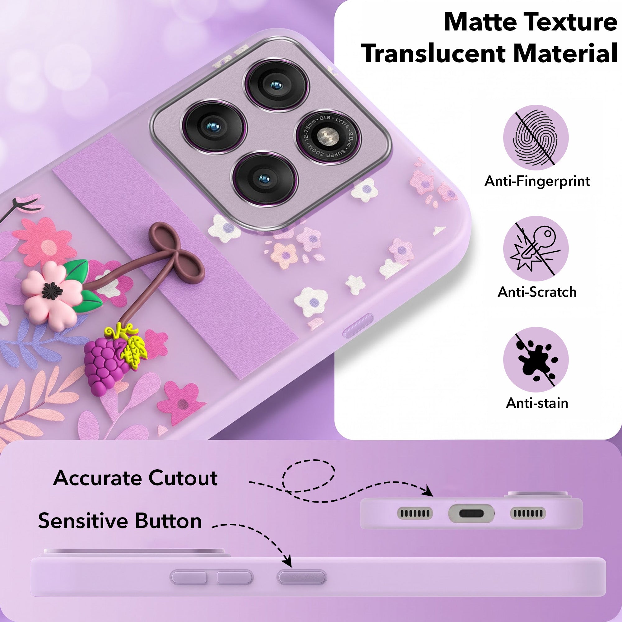 For Motorola Moto Edge 60 Pro Back Cover Case (3D Cute Cartoons | Hard Back Side Soft | Matte Premium Finish | HD Printing)