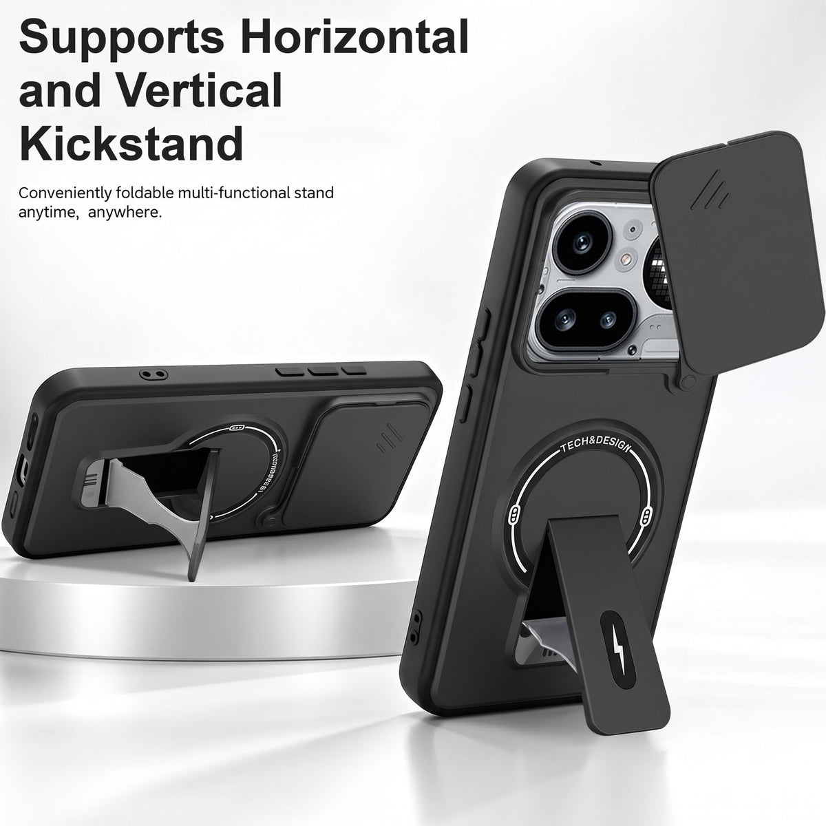 For Nothing Phone 4A Pro 5G Back Case Cover Metallic (Hybrid Armor Kickstand | Sliding Shutter Camera Protection | MagSafe Compatible)