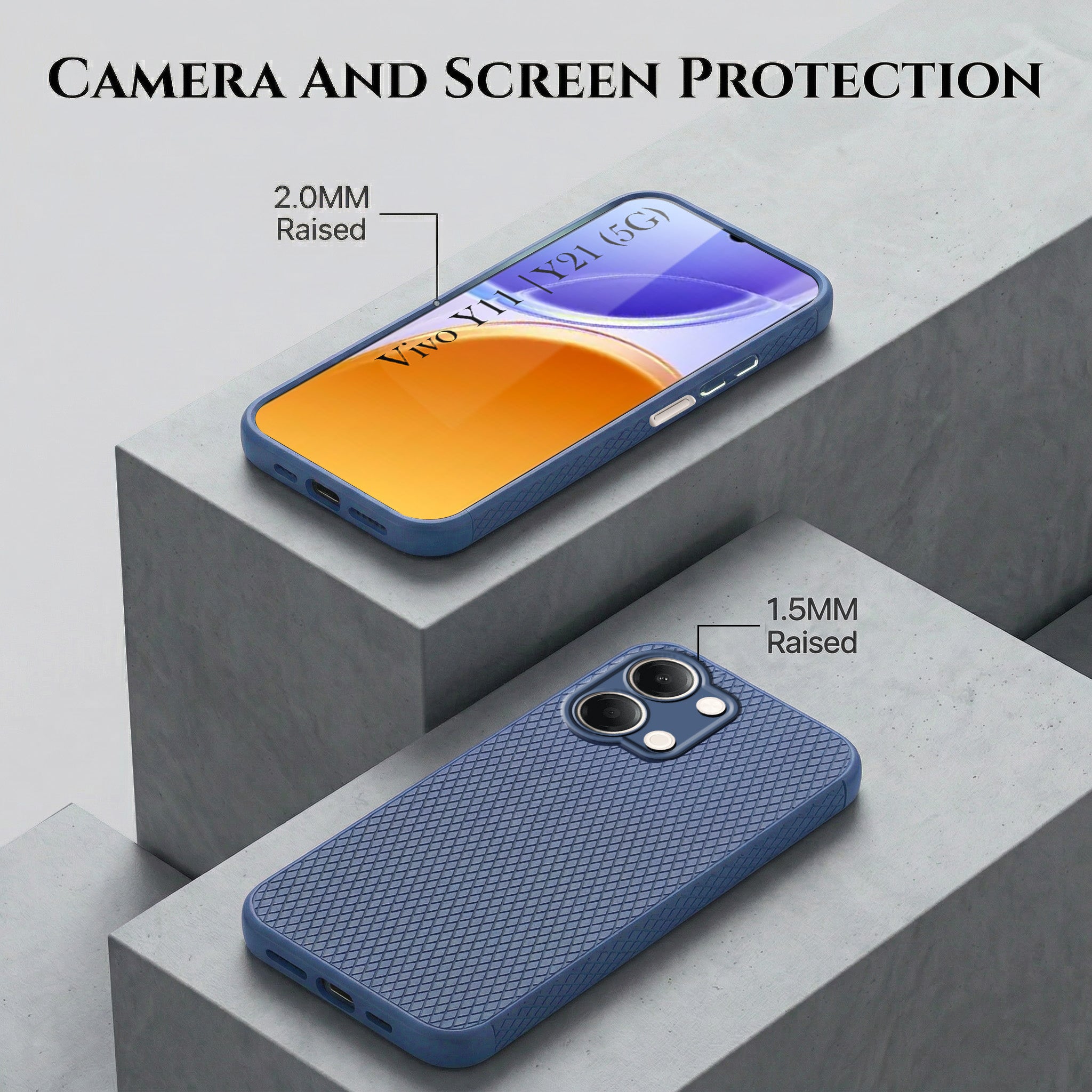 For Vivo Y11 | Vivo Y21 5G Combo with Back Cover and 9H Tempered Glass (Liquid Silicone | Camera Protection | Oleophobic Coating Screen Glass)