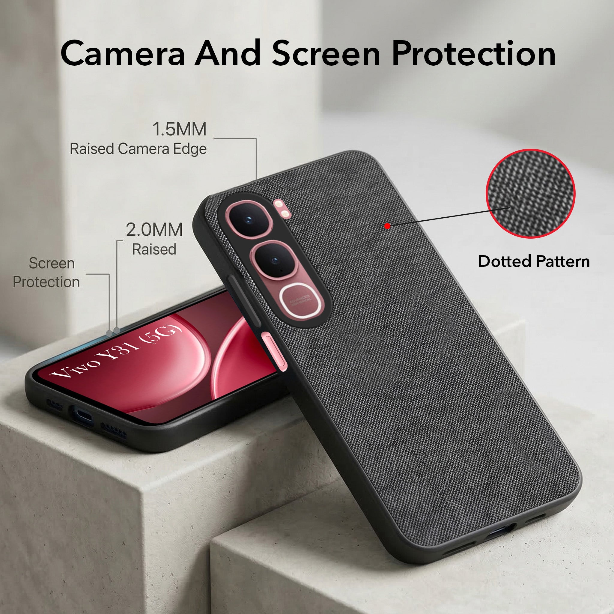For Vivo Y31 5G Combo (Textured Grip Design | Micro-Fiber Cloth Inside | Oleophobic Coating Screen Glass)