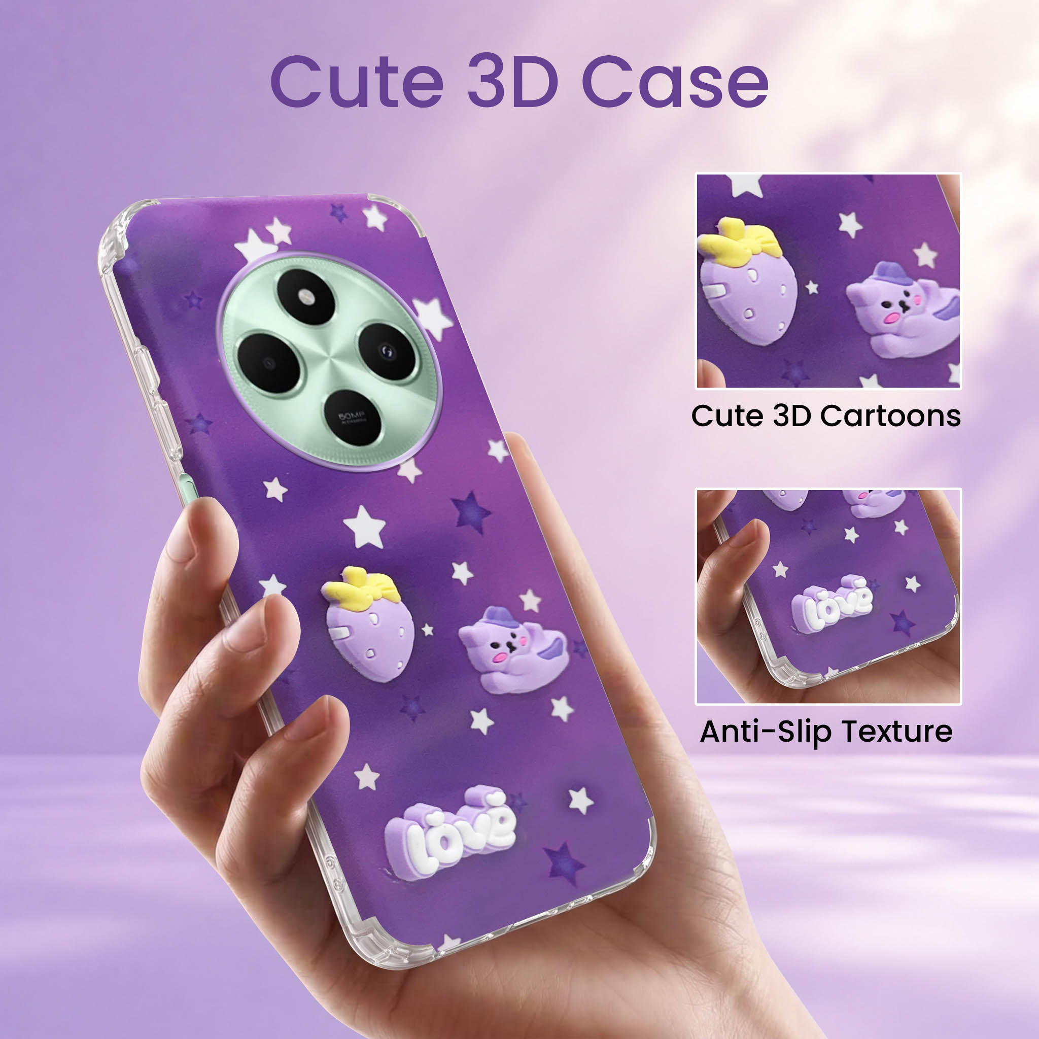 For Poco C75 | Poco M7 Back Cover Case (3D Cute Cartoons | Hard Back Side Soft | Matte Premium Finish | HD Printing)