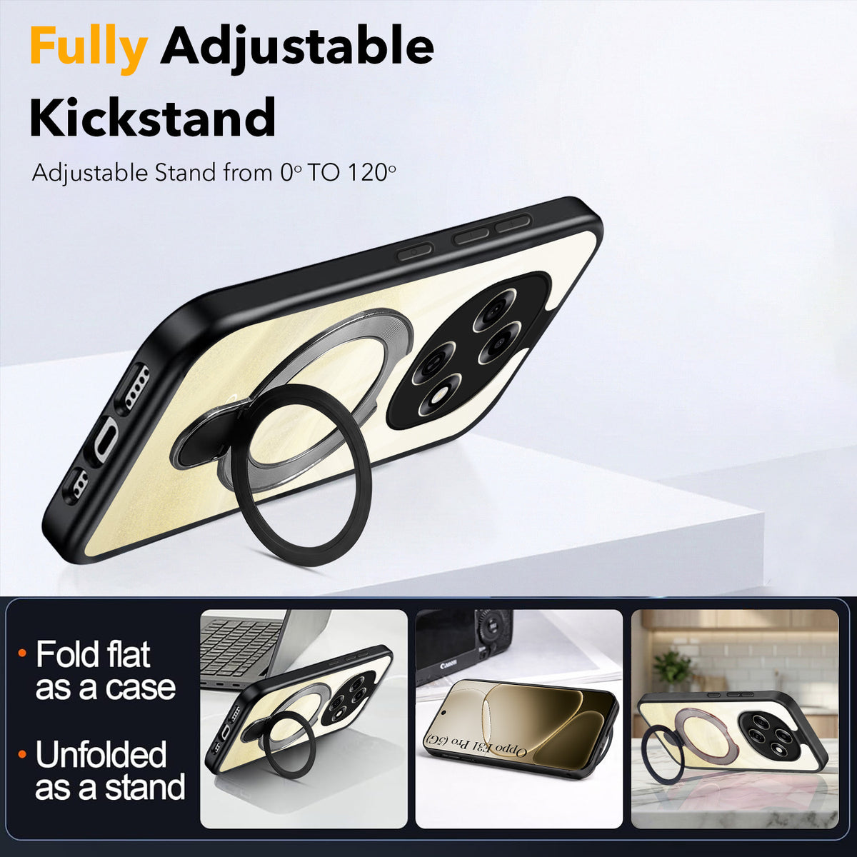 For Oppo F31 Pro Back Cover Case (Kick Stand Ring Holder | Life time Anti Yellow | Camera Protection)